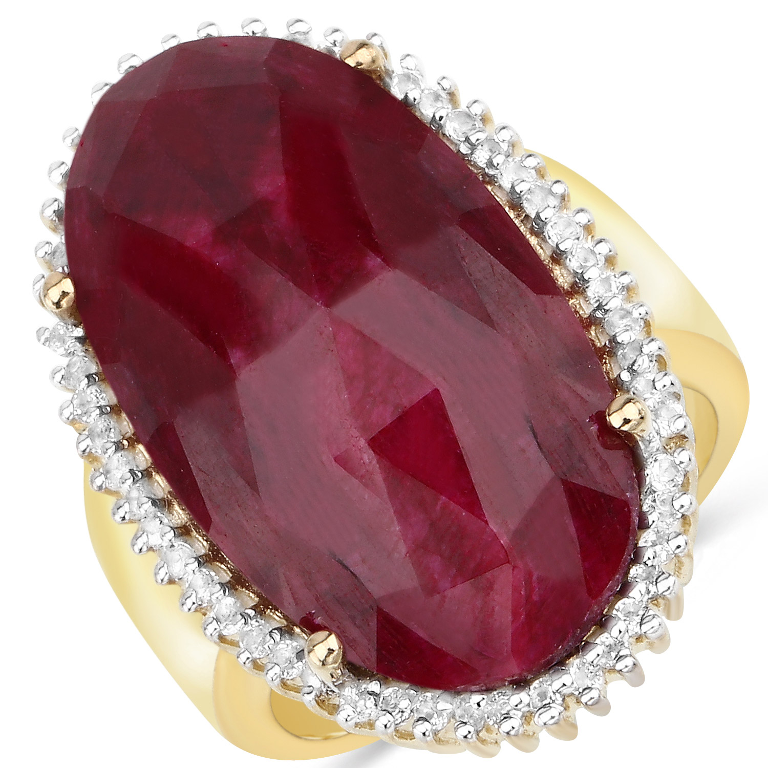 19.11 Carat Dyed Ruby and White Topaz .925 Sterling Silver Ring
