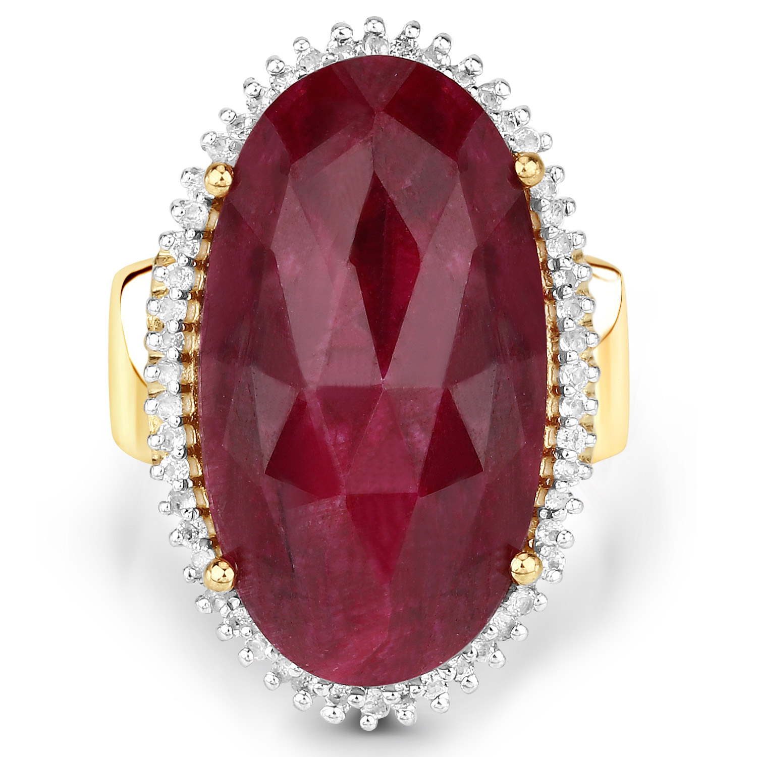19.11 Carat Dyed Ruby and White Topaz .925 Sterling Silver Ring