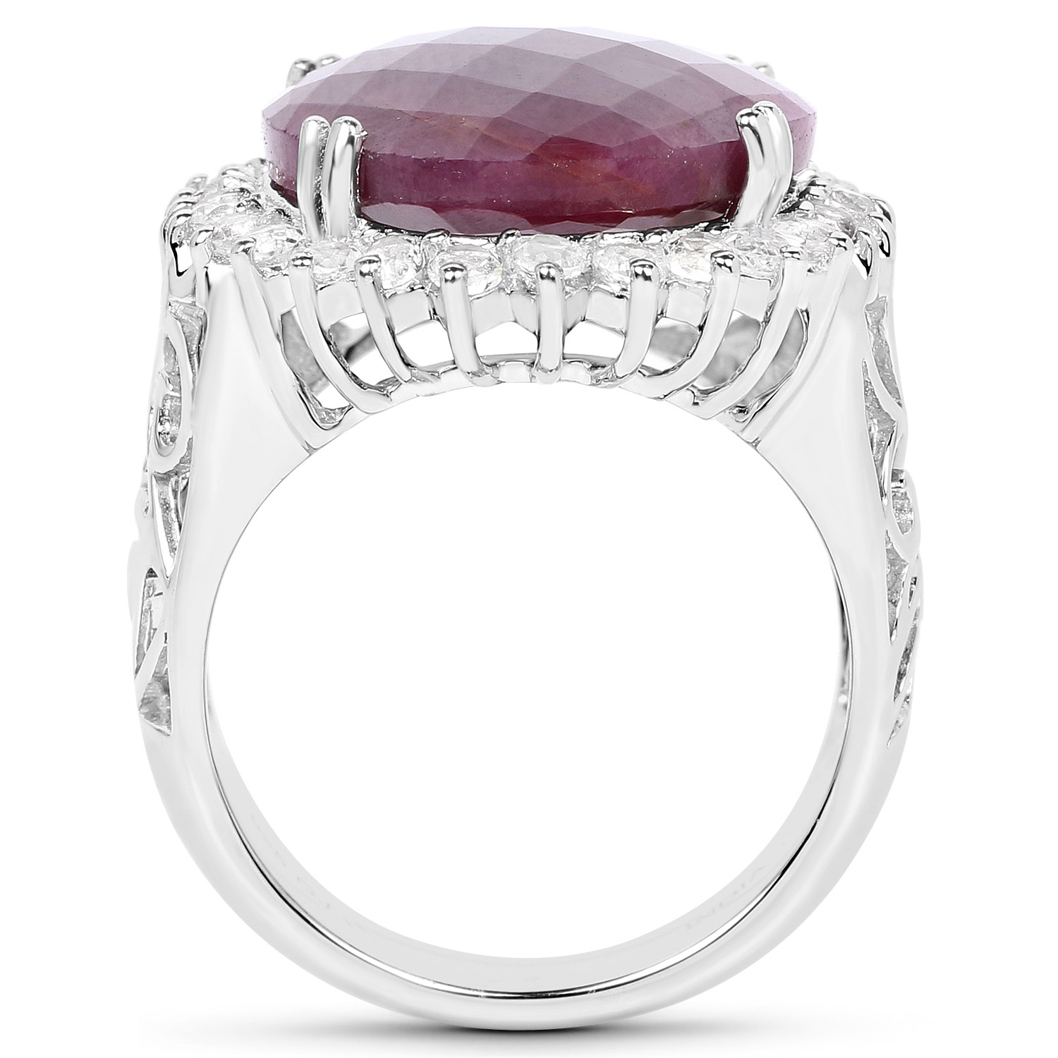 19.12 Carat Genuine Ruby and White Topaz .925 Sterling Silver Ring