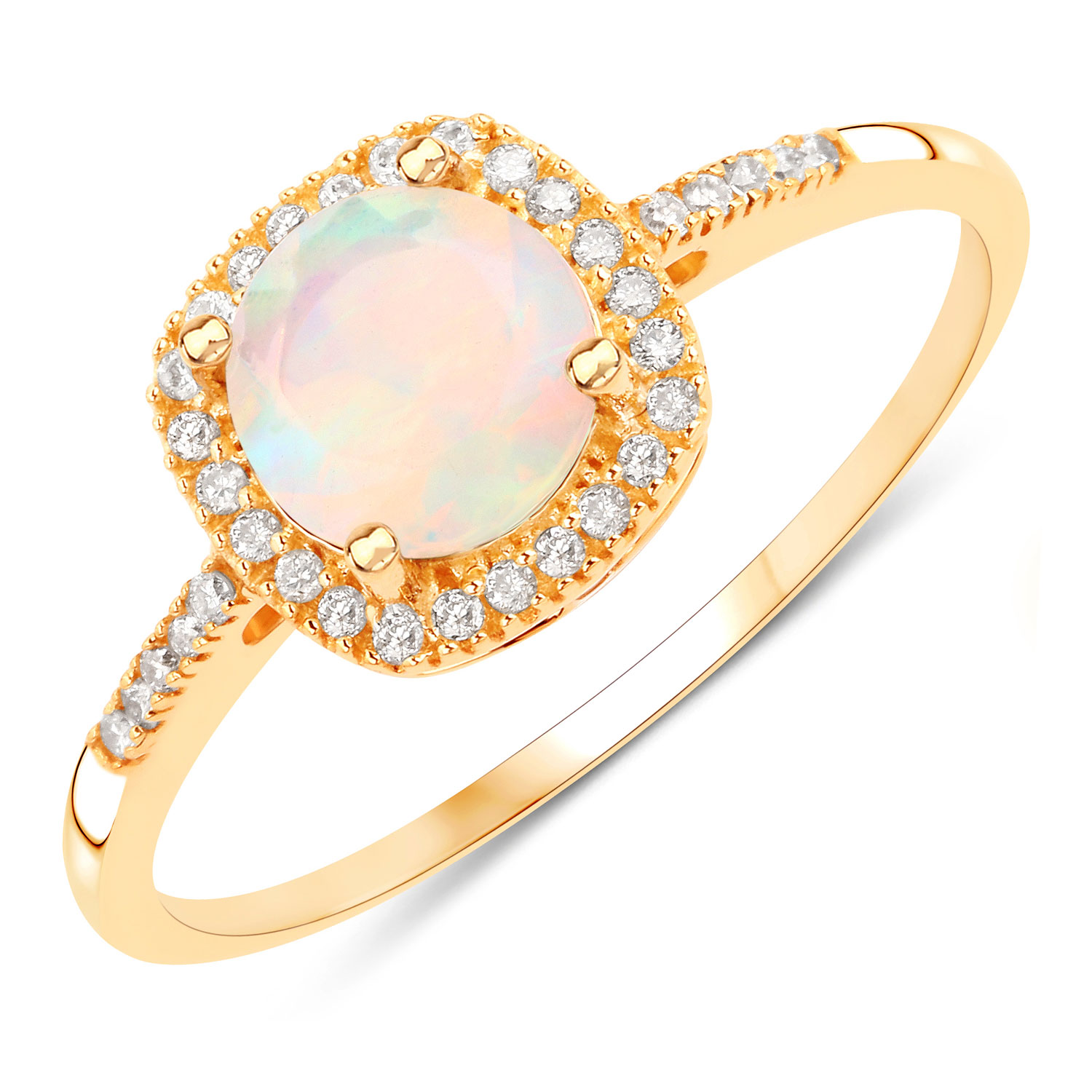 0.59 Carat Genuine Ethiopian Opal and White Diamond 14K Yellow Gold Ring