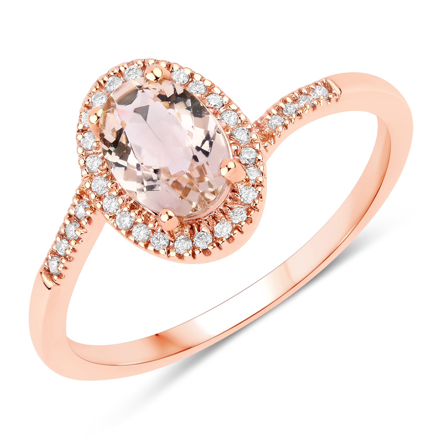 0.80 Carat Genuine Morganite and White Diamond 14K Rose Gold Ring