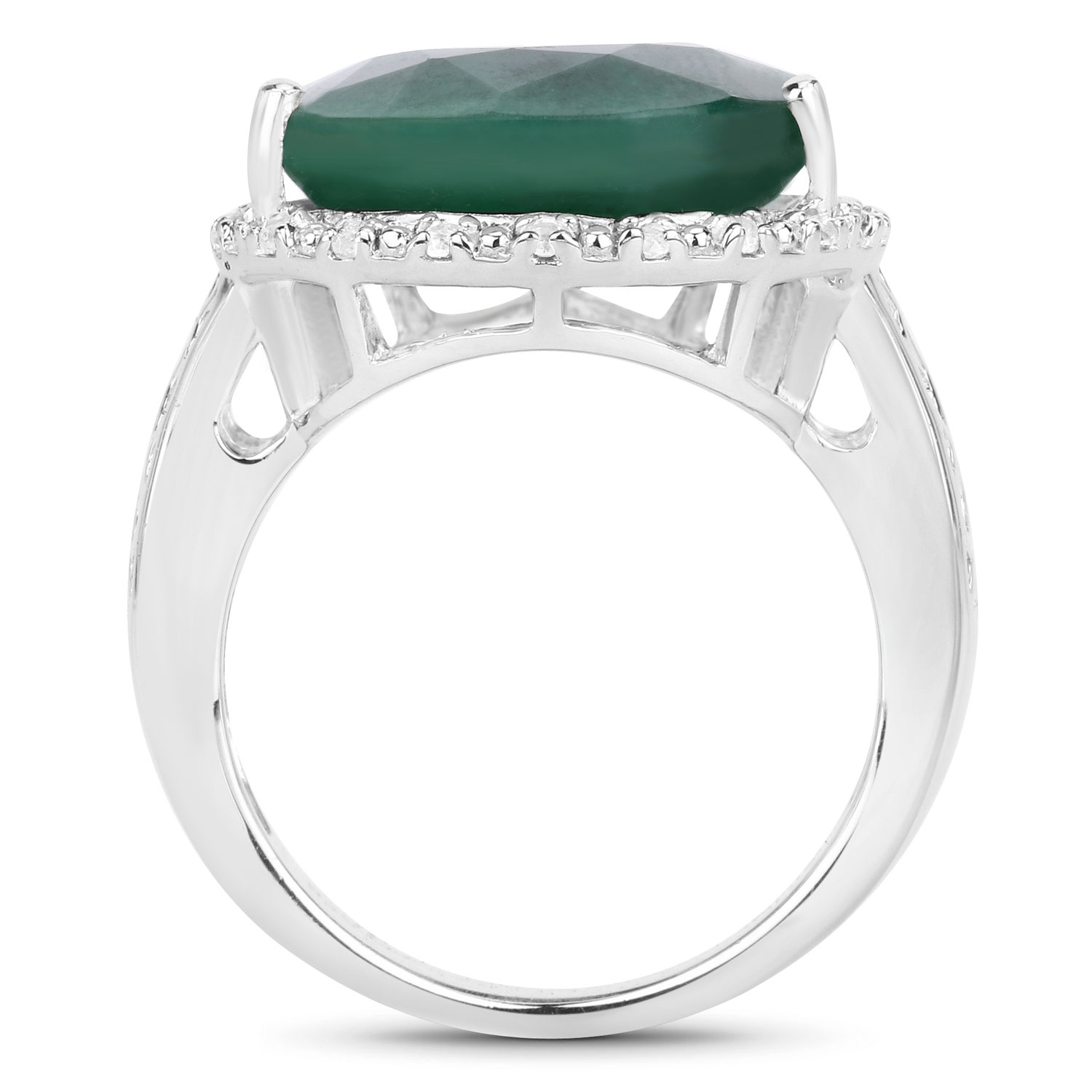 13.05 Carat Dyed Emerald and White Topaz .925 Sterling Silver Ring