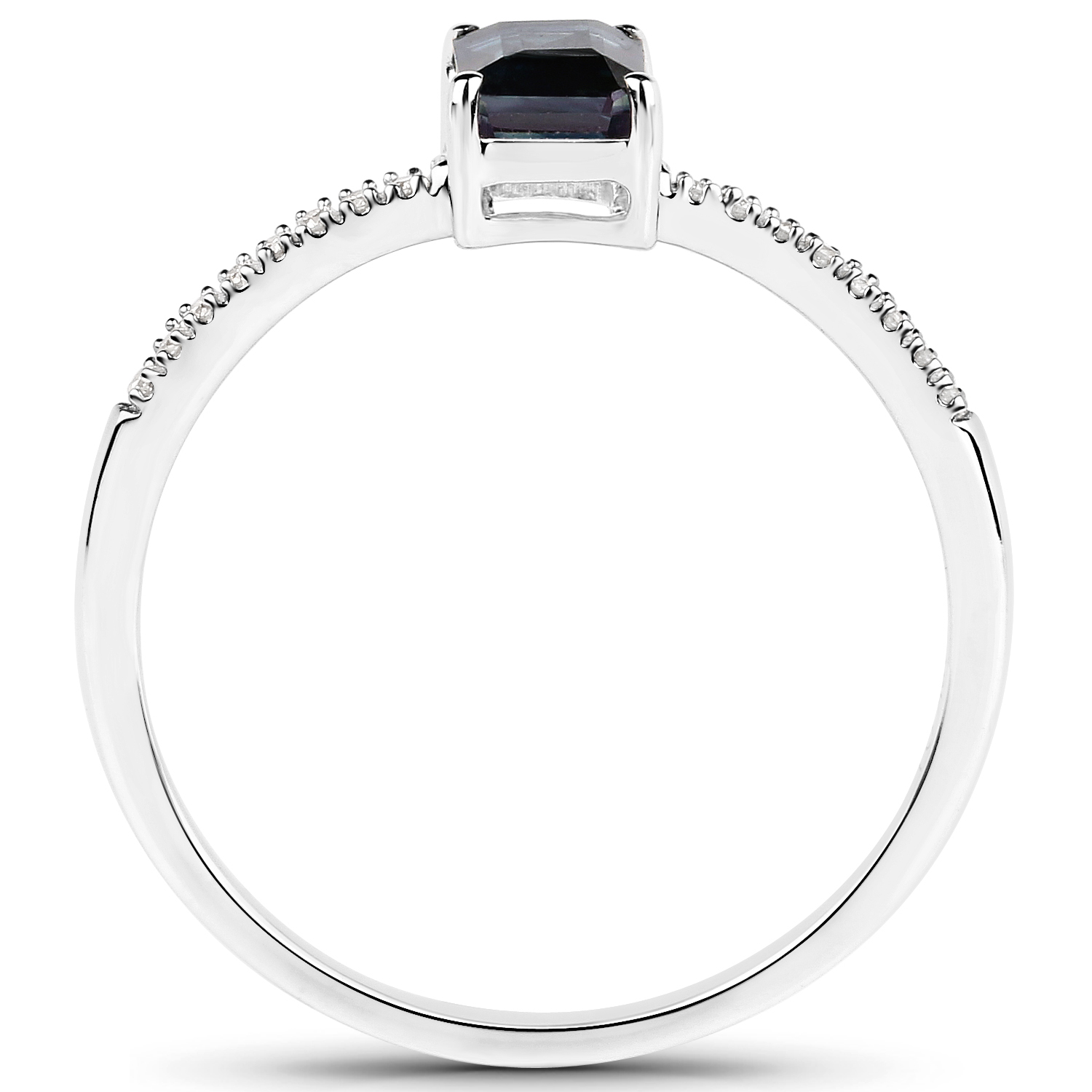 0.63 Carat Genuine Blue Sapphire and White Diamond 18K White Gold Ring