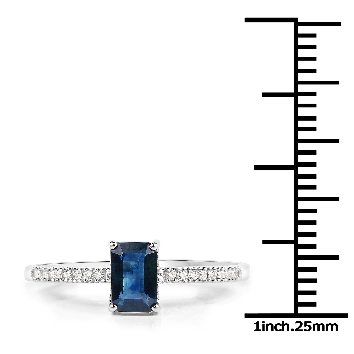 0.63 Carat Genuine Blue Sapphire and White Diamond 18K White Gold Ring
