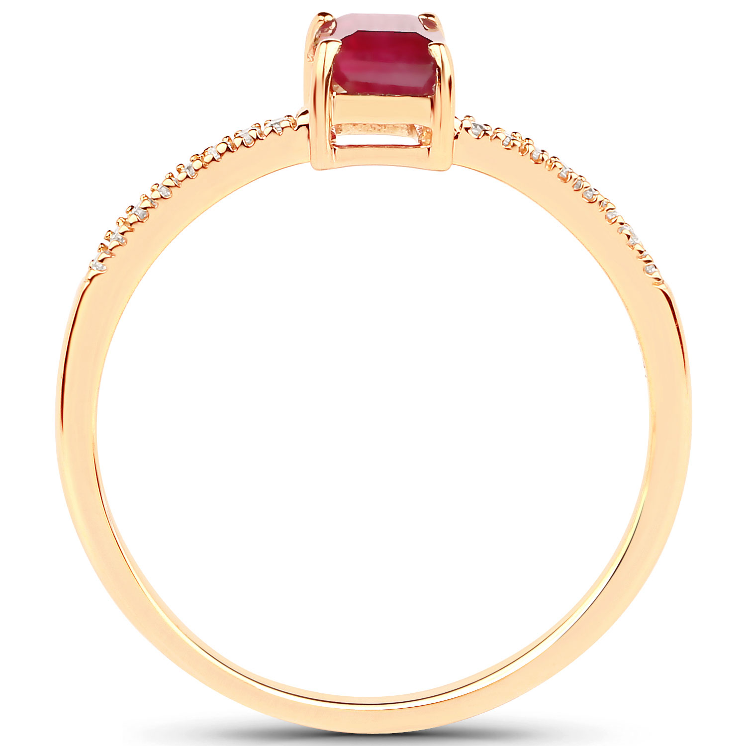 0.69 Carat Genuine Ruby and White Diamond 14K Yellow Gold Ring