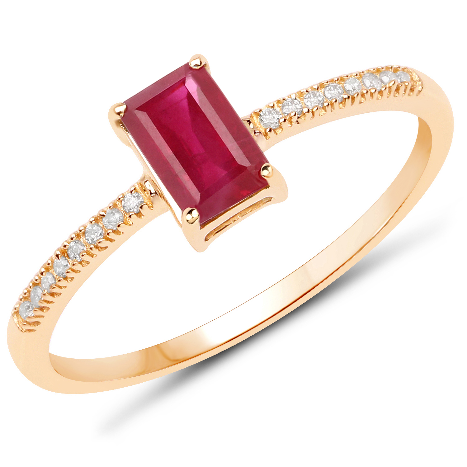 0.70 Carat Genuine Ruby and White Diamond 18K Yellow Gold Ring