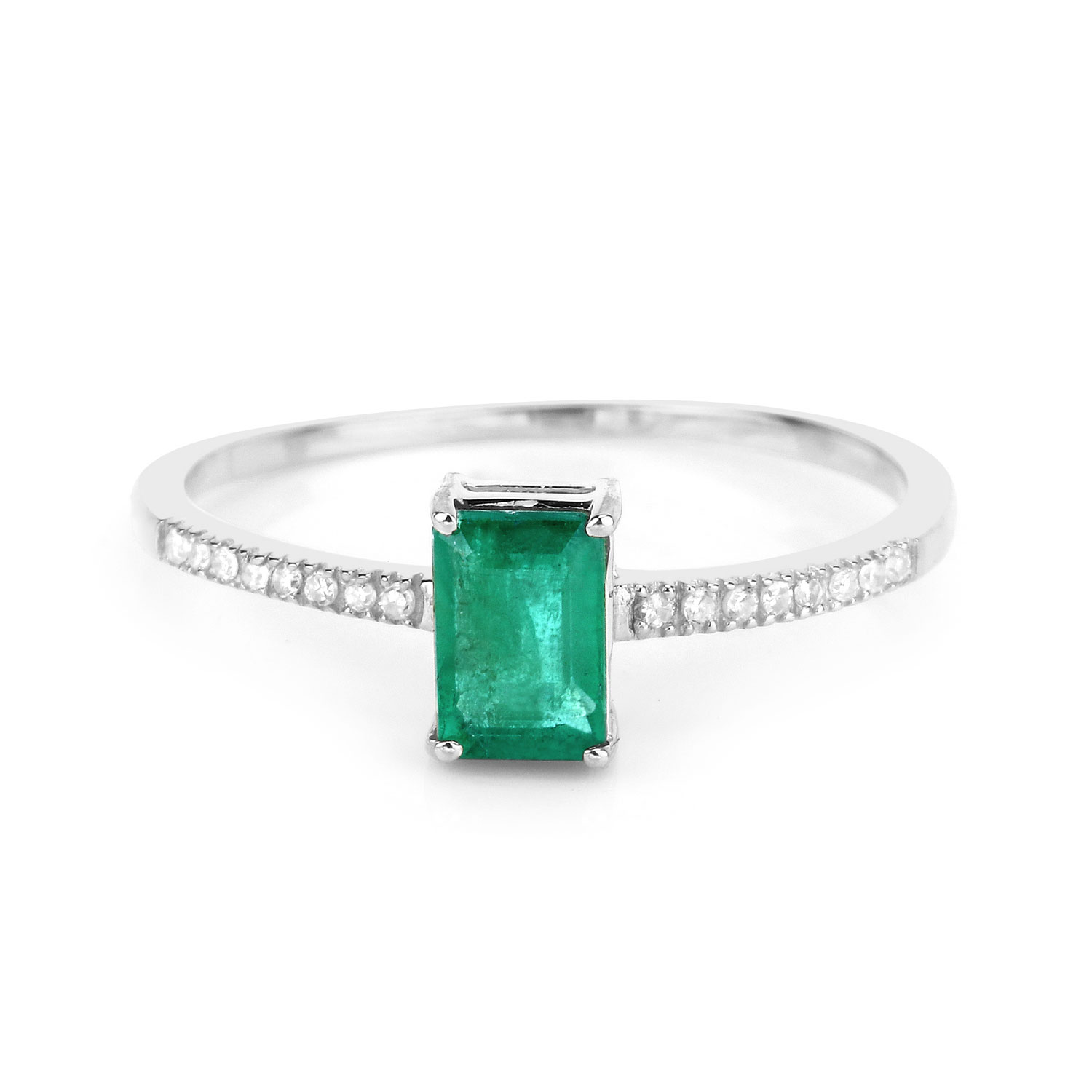 0.59 Carat Genuine Zambian Emerald and White Diamond 14K White Gold Ring