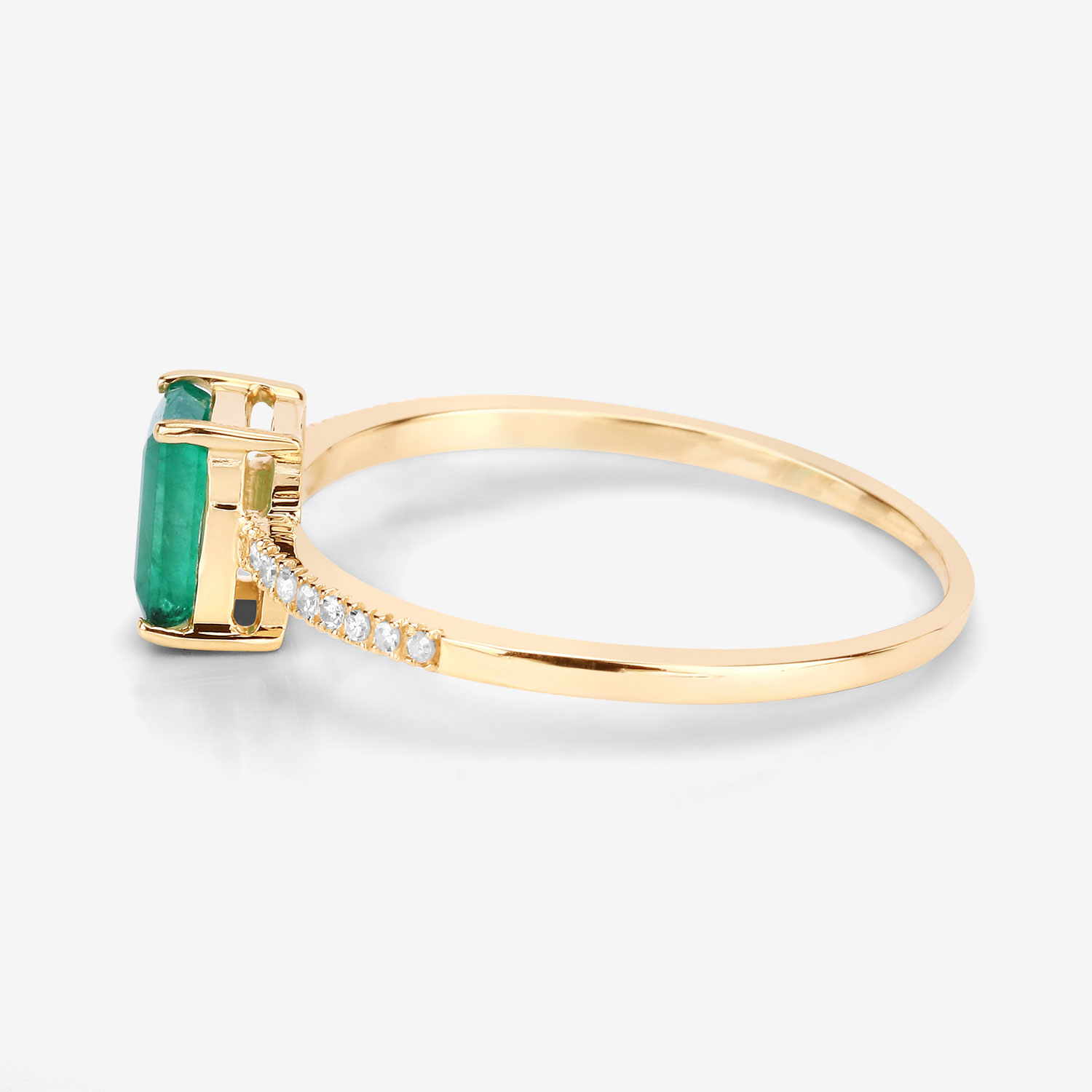 0.59 Carat Genuine Zambian Emerald and White Diamond 14K Yellow Gold Ring