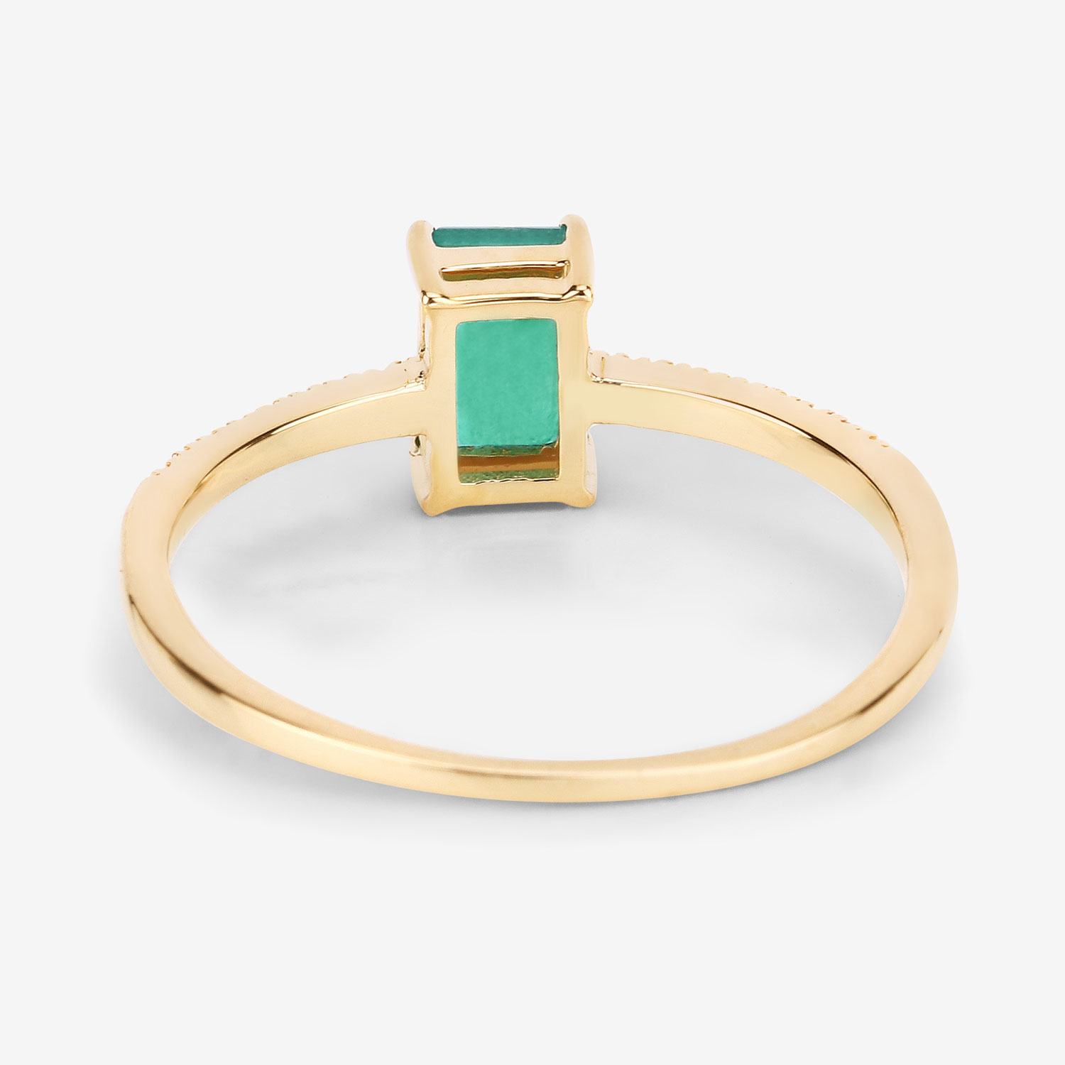 0.59 Carat Genuine Zambian Emerald and White Diamond 14K Yellow Gold Ring