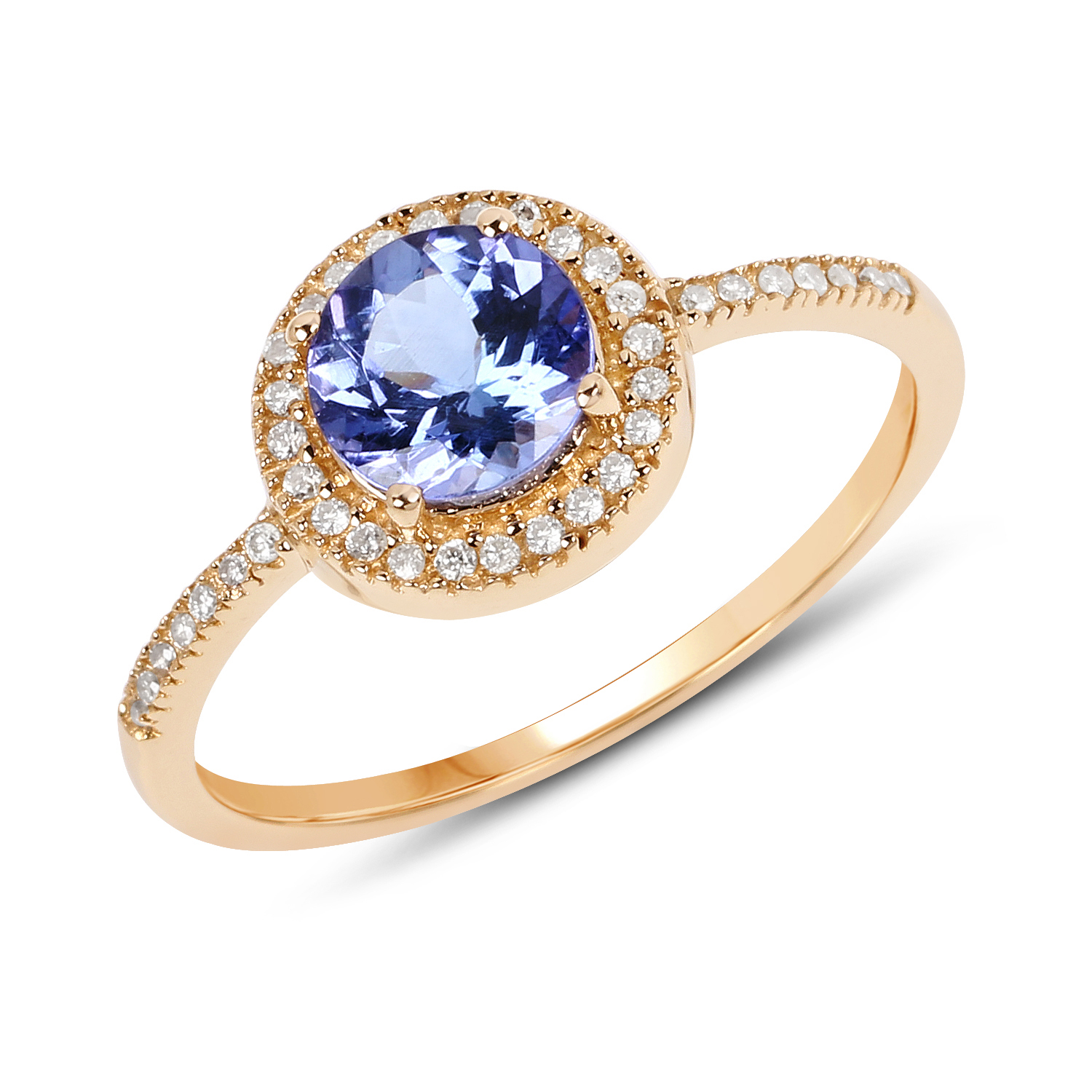 1.06 Carat Genuine Tanzanite and White Diamond 14K Yellow Gold Ring