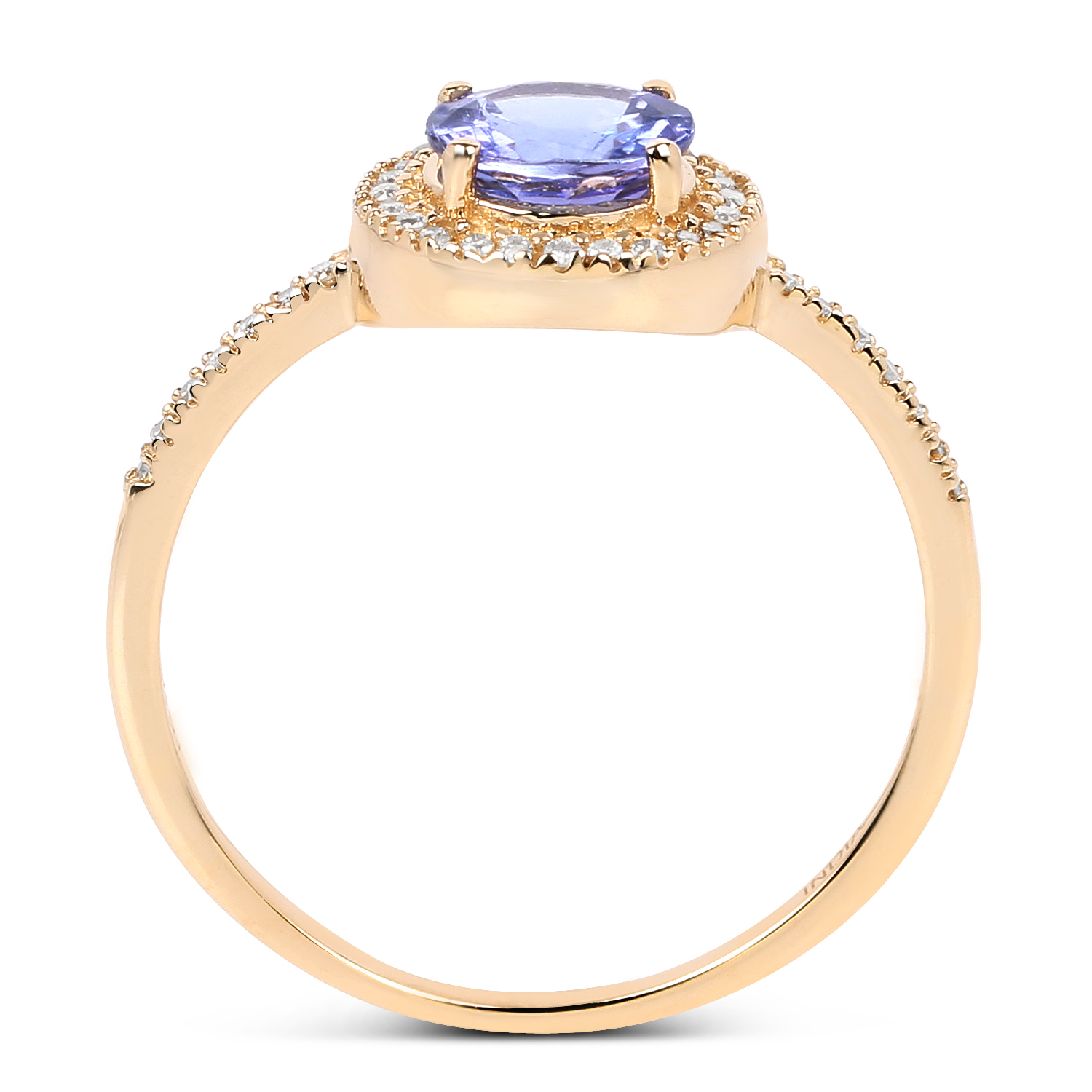 1.06 Carat Genuine Tanzanite and White Diamond 14K Yellow Gold Ring