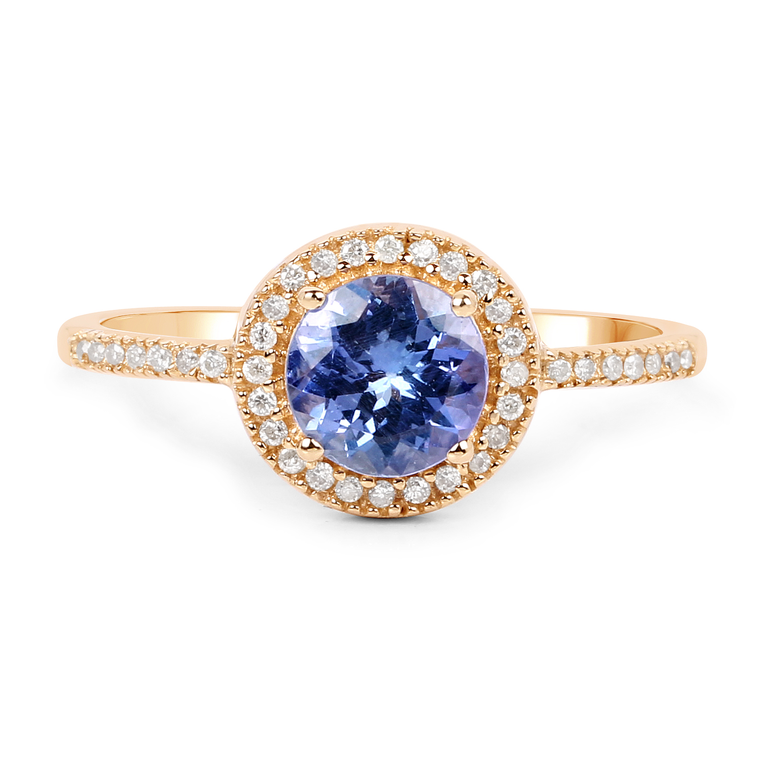 1.06 Carat Genuine Tanzanite and White Diamond 14K Yellow Gold Ring
