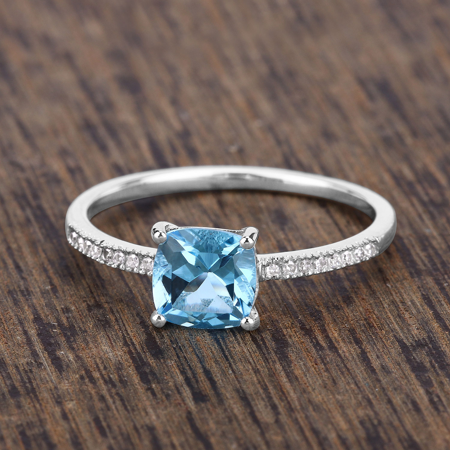 1.24 Carat Genuine Swiss Blue Topaz and White Diamond 14K White Gold Ring
