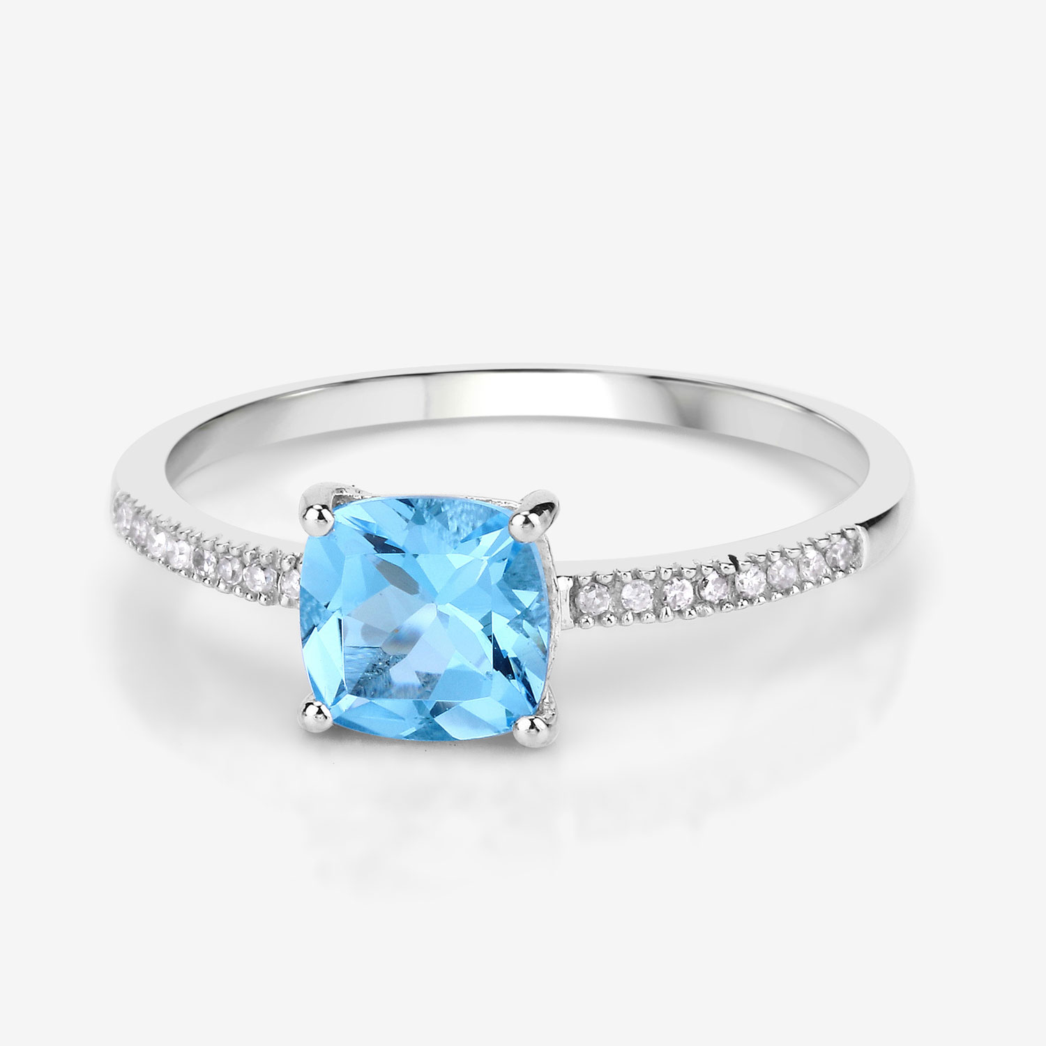 1.24 Carat Genuine Swiss Blue Topaz and White Diamond 14K White Gold Ring