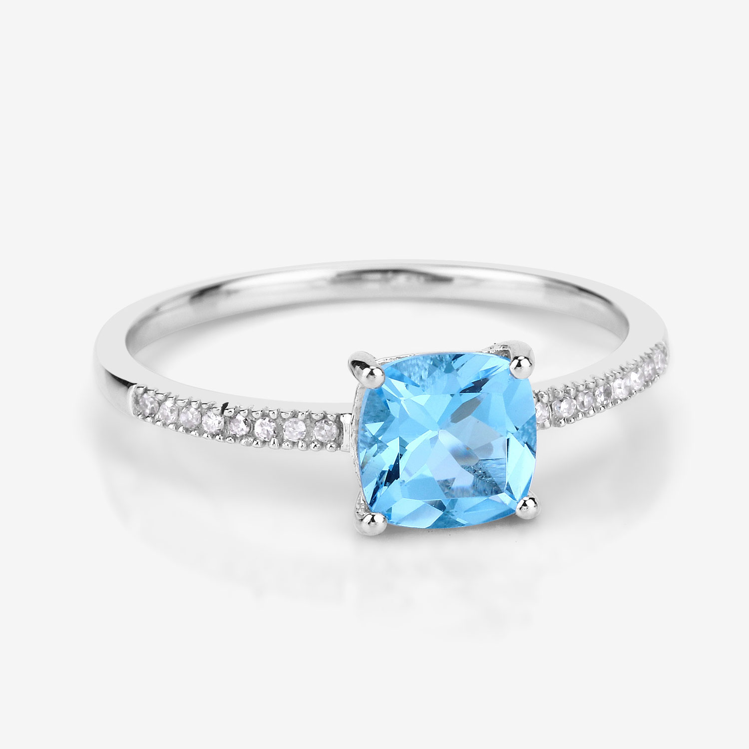 1.24 Carat Genuine Swiss Blue Topaz and White Diamond 14K White Gold Ring