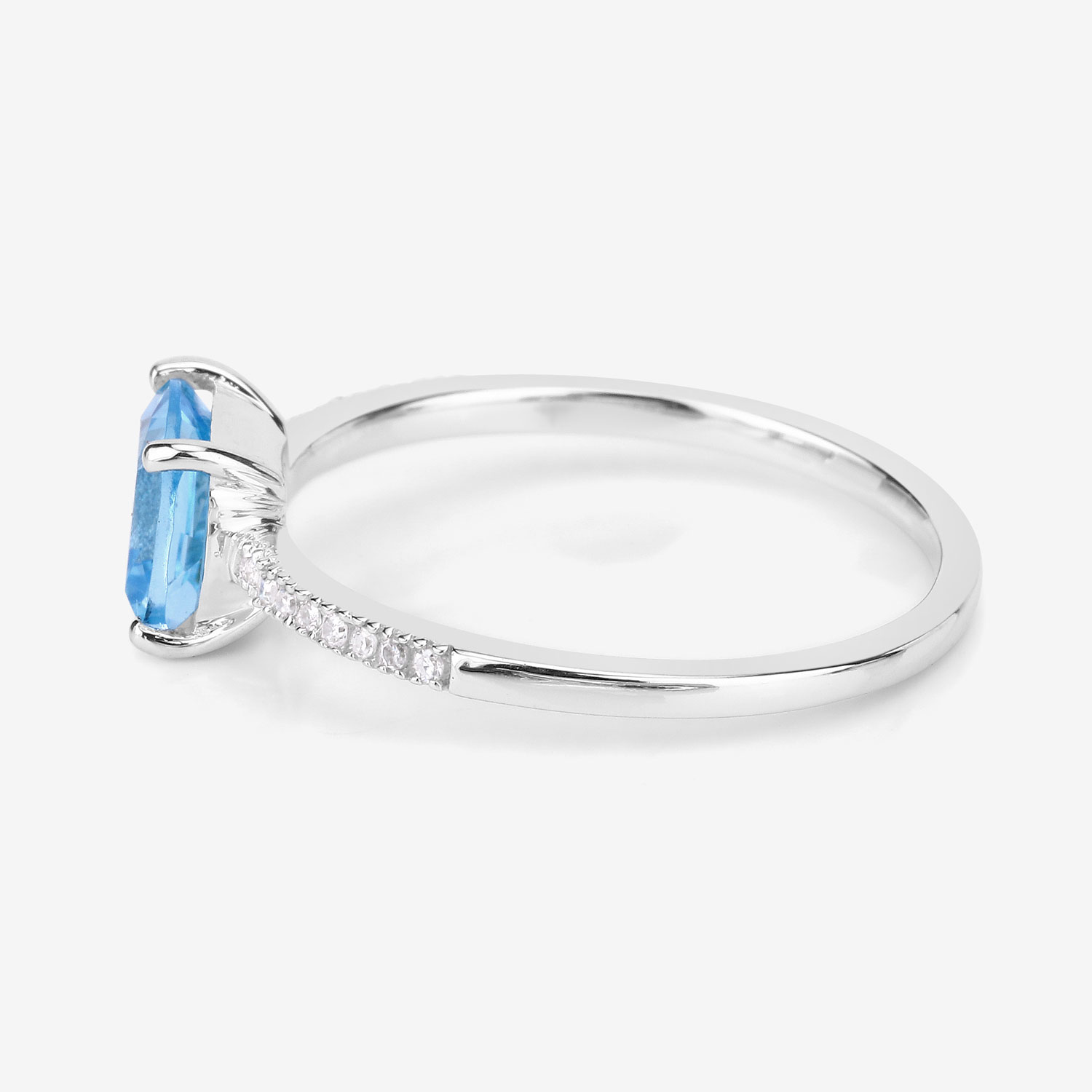 1.24 Carat Genuine Swiss Blue Topaz and White Diamond 14K White Gold Ring