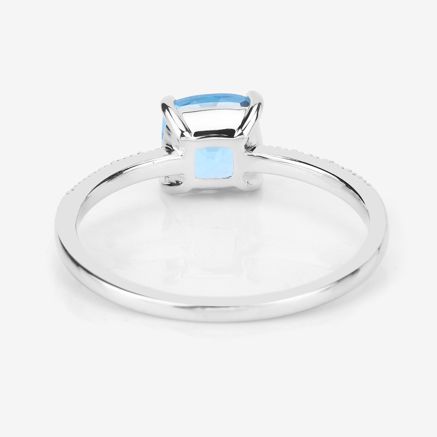 1.24 Carat Genuine Swiss Blue Topaz and White Diamond 14K White Gold Ring