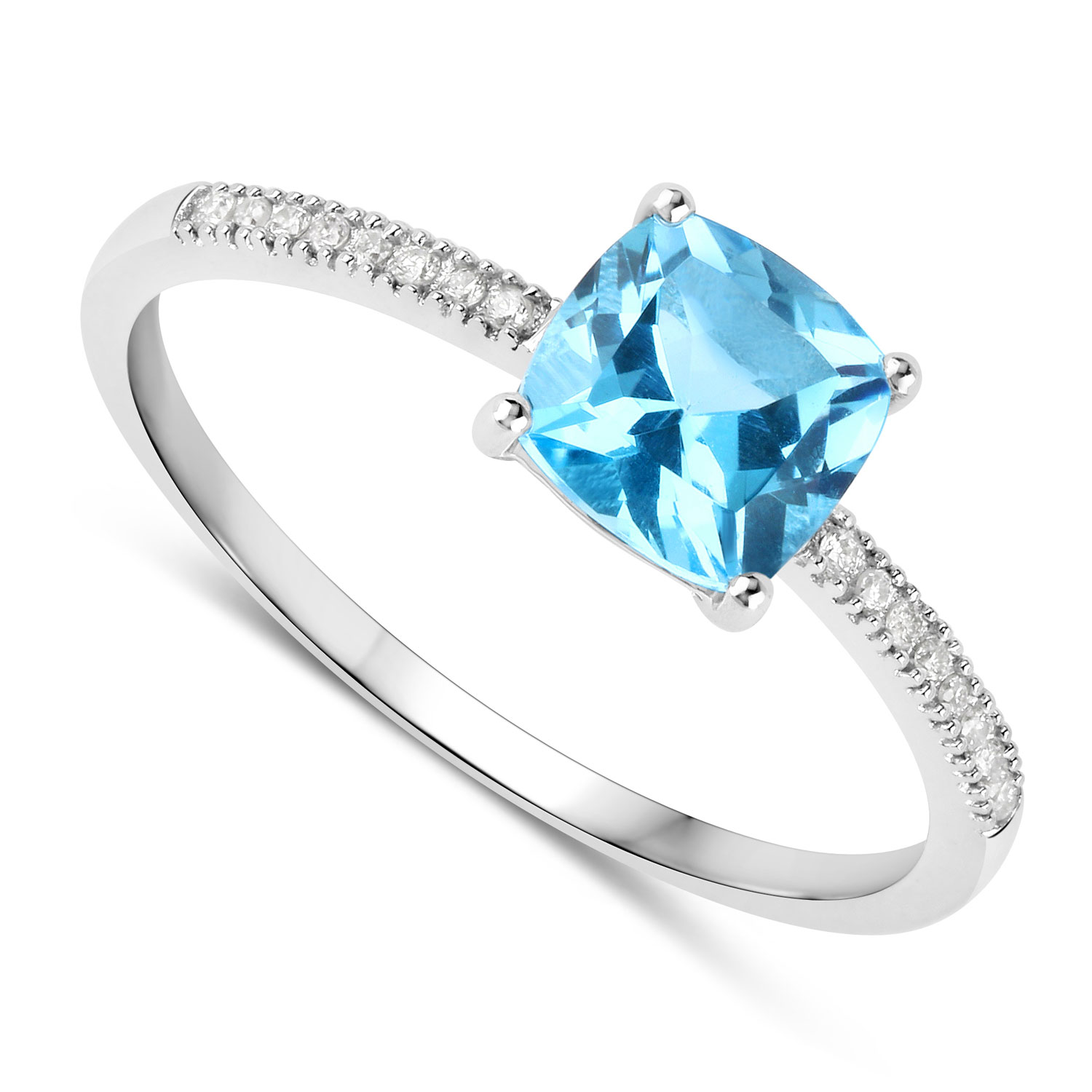 1.24 Carat Genuine Swiss Blue Topaz and White Diamond 14K White Gold Ring