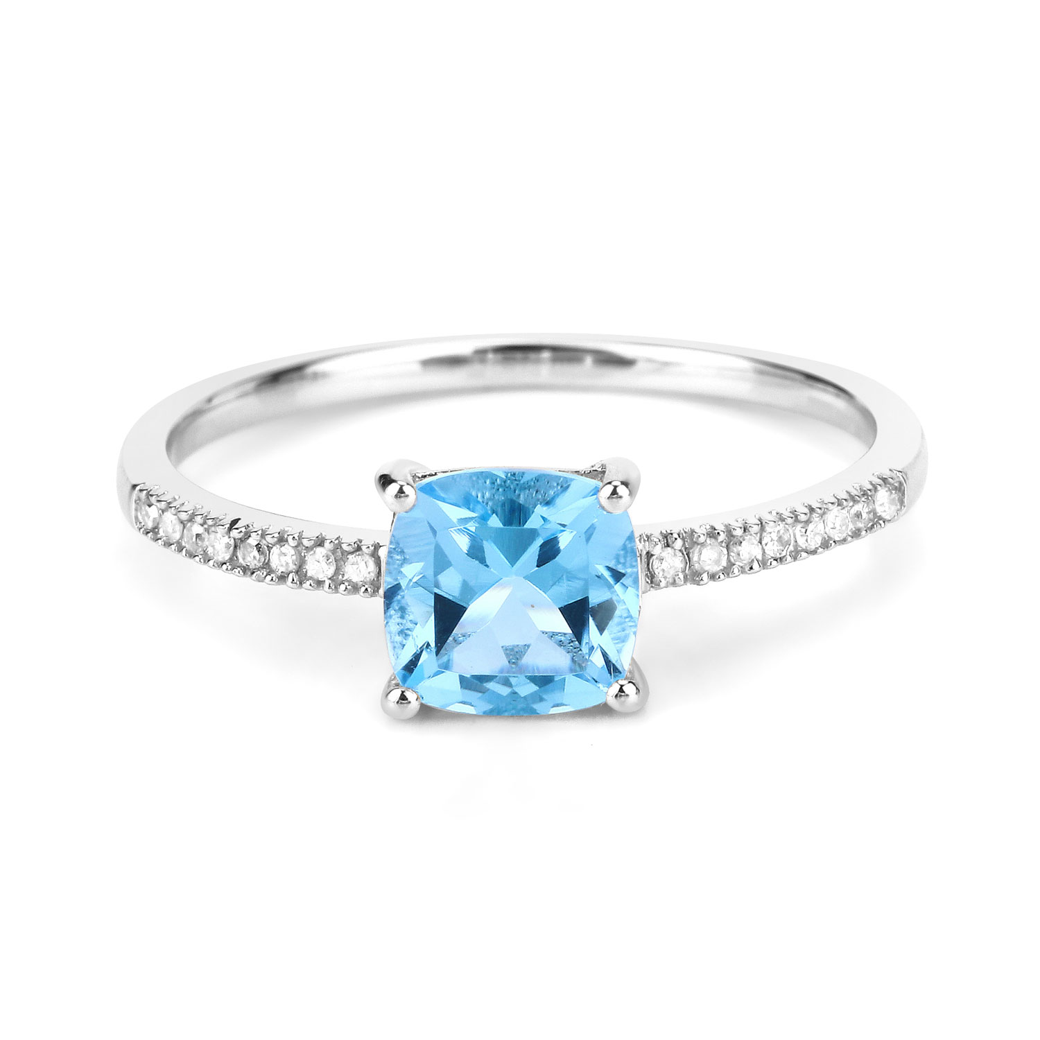 1.24 Carat Genuine Swiss Blue Topaz and White Diamond 14K White Gold Ring