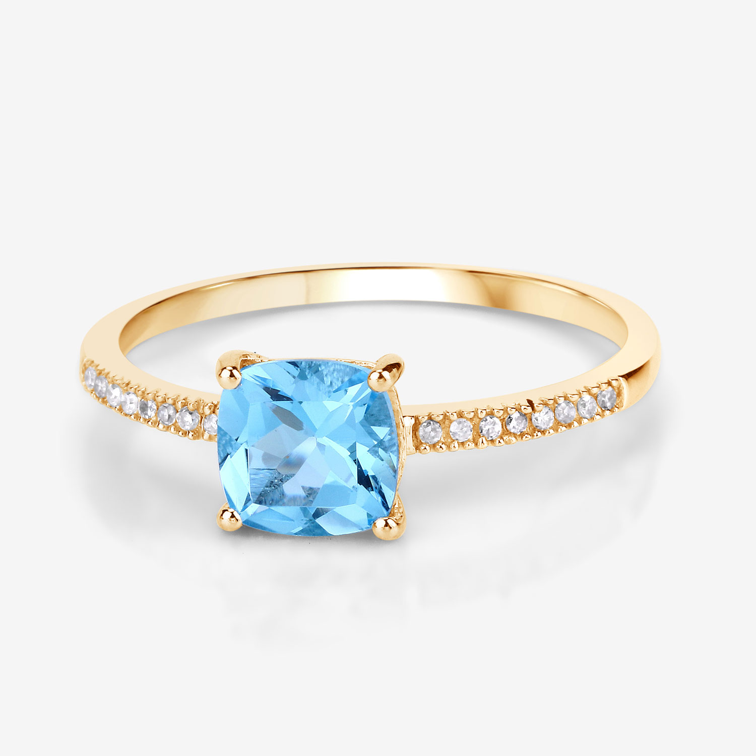 1.24 Carat Genuine Swiss Blue Topaz and White Diamond 14K Yellow Gold Ring