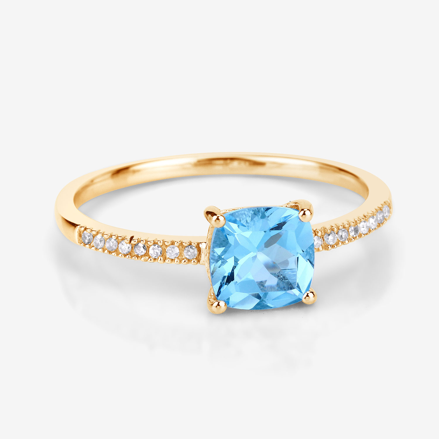 1.24 Carat Genuine Swiss Blue Topaz and White Diamond 14K Yellow Gold Ring