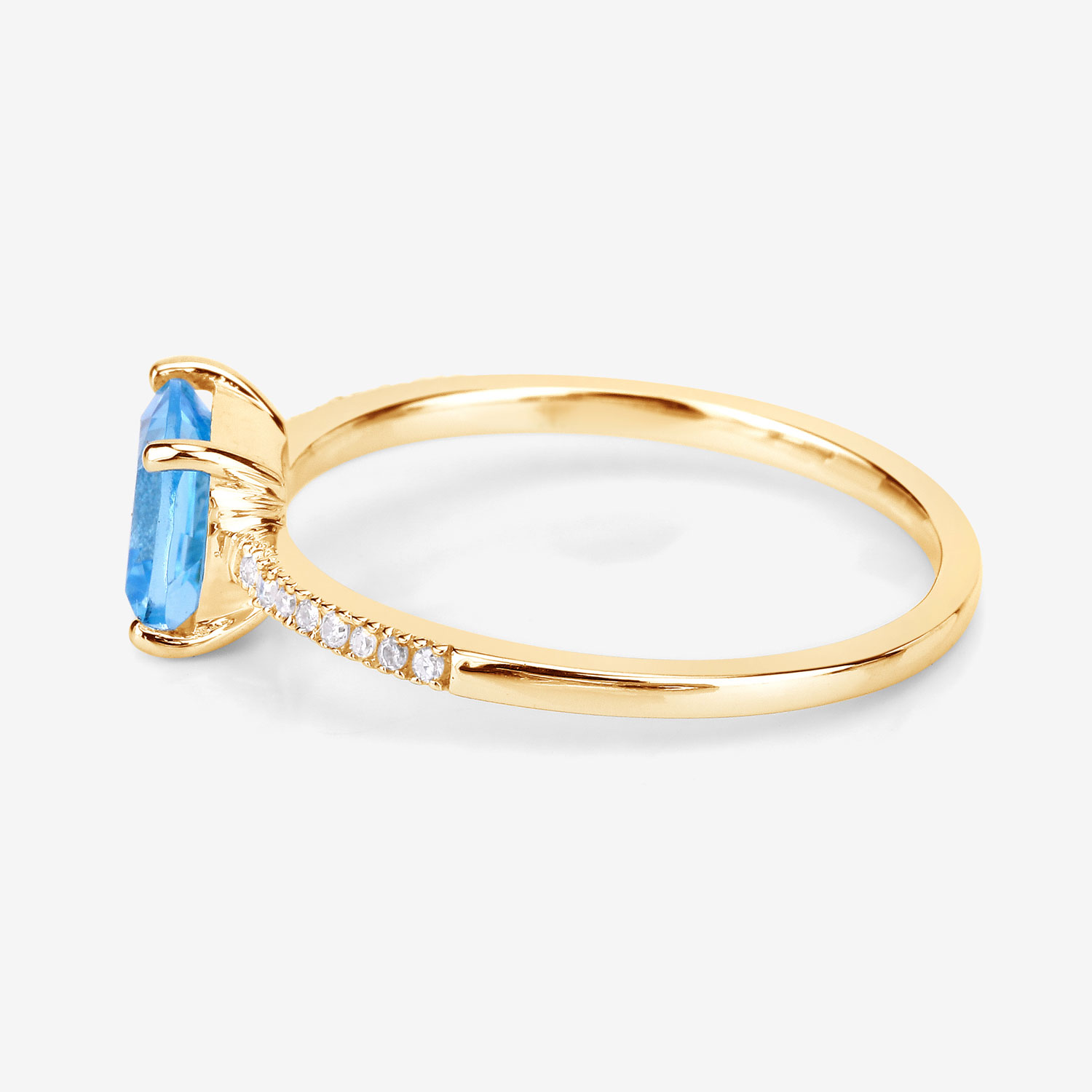 1.24 Carat Genuine Swiss Blue Topaz and White Diamond 14K Yellow Gold Ring