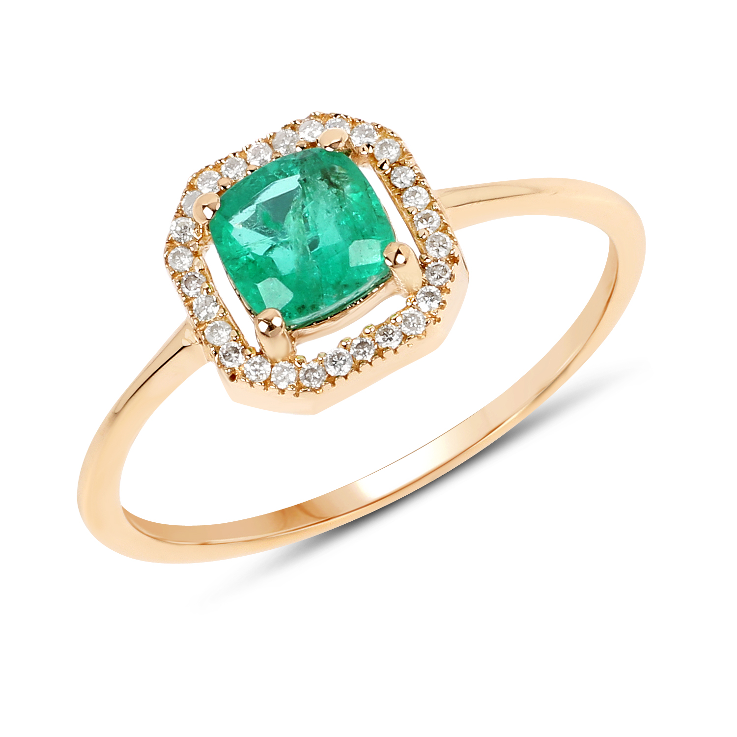 0.68 Carat Genuine Zambian Emerald and White Diamond 14K Yellow Gold Ring