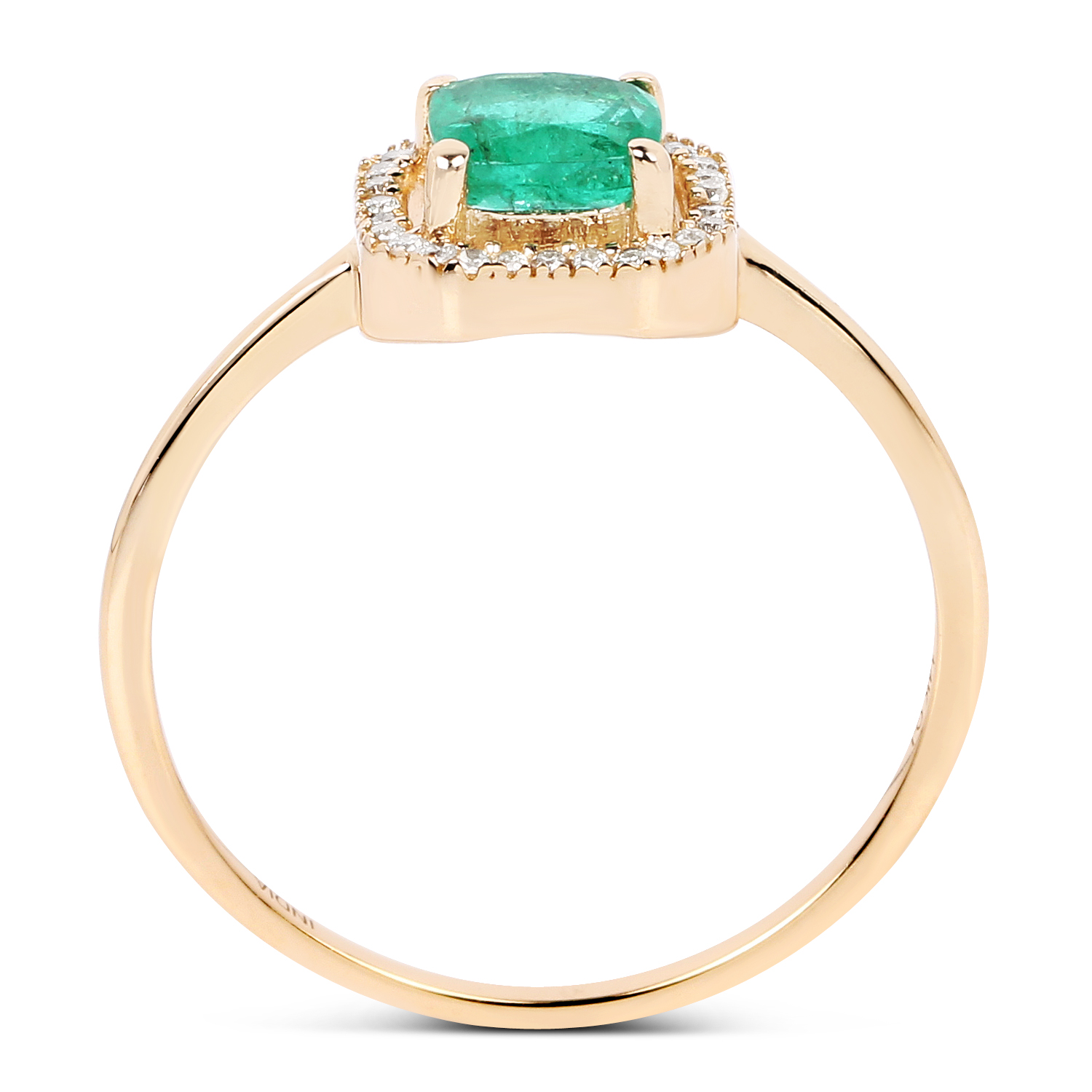 0.68 Carat Genuine Zambian Emerald and White Diamond 14K Yellow Gold Ring
