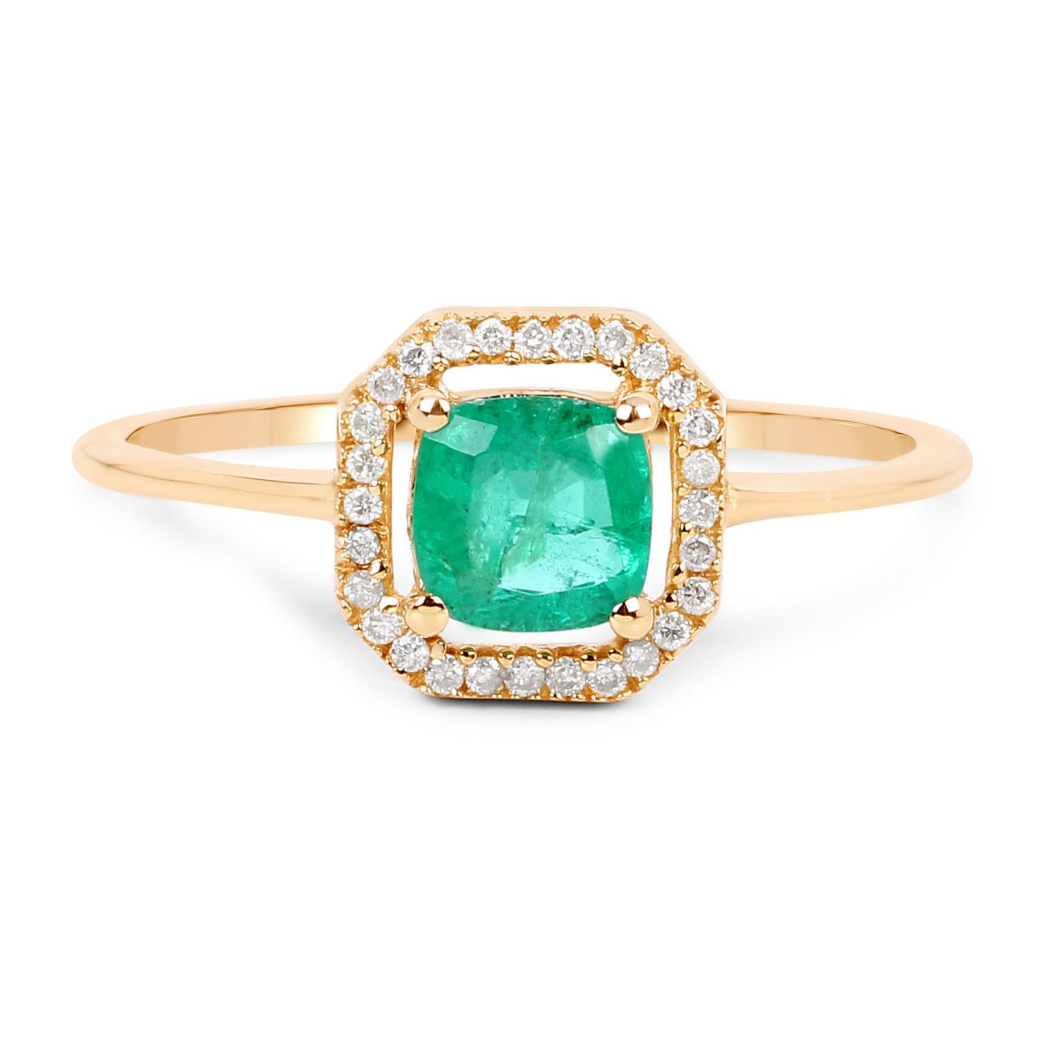 0.68 Carat Genuine Zambian Emerald and White Diamond 14K Yellow Gold Ring