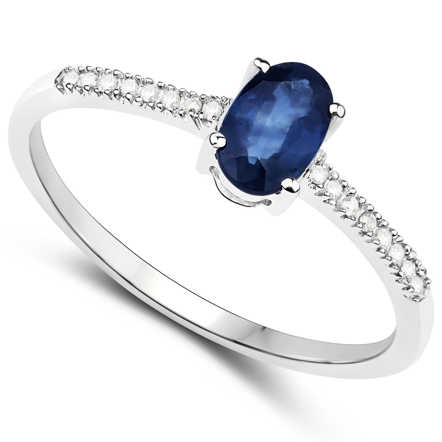 0.54 Carat Genuine Blue Sapphire and White Diamond 14K White Gold Ring