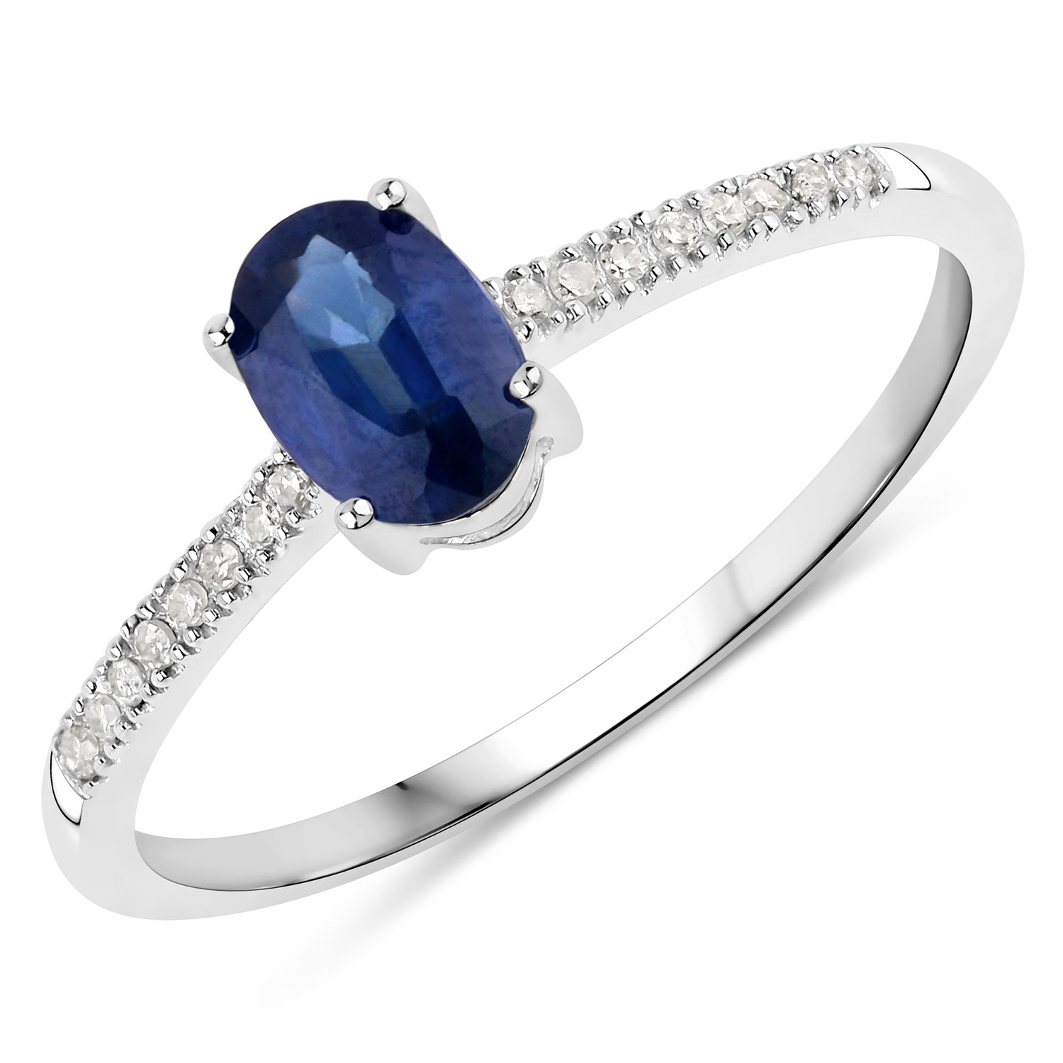 0.54 Carat Genuine Blue Sapphire and White Diamond 14K White Gold Ring