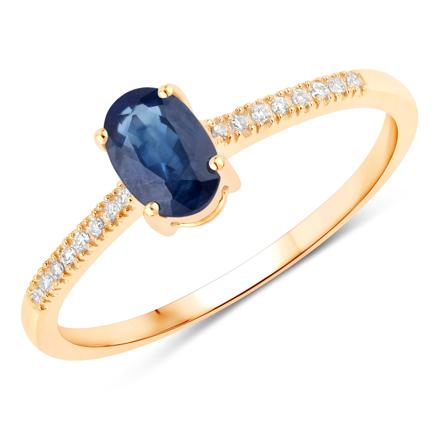 0.54 Carat Genuine Blue Sapphire and White Diamond 14K Yellow Gold Ring