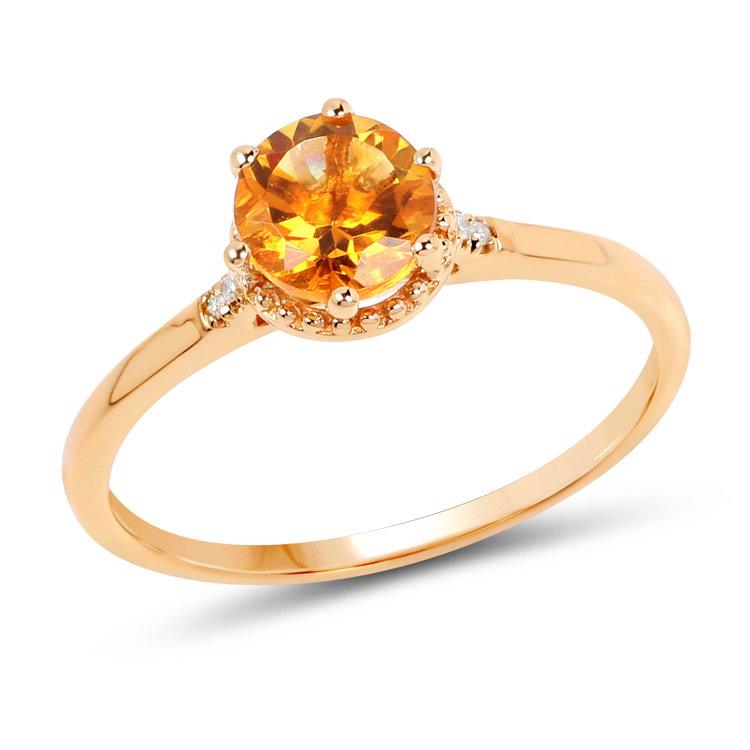 0.76 Carat Genuine Citrine and White Diamond 14K Yellow Gold Ring
