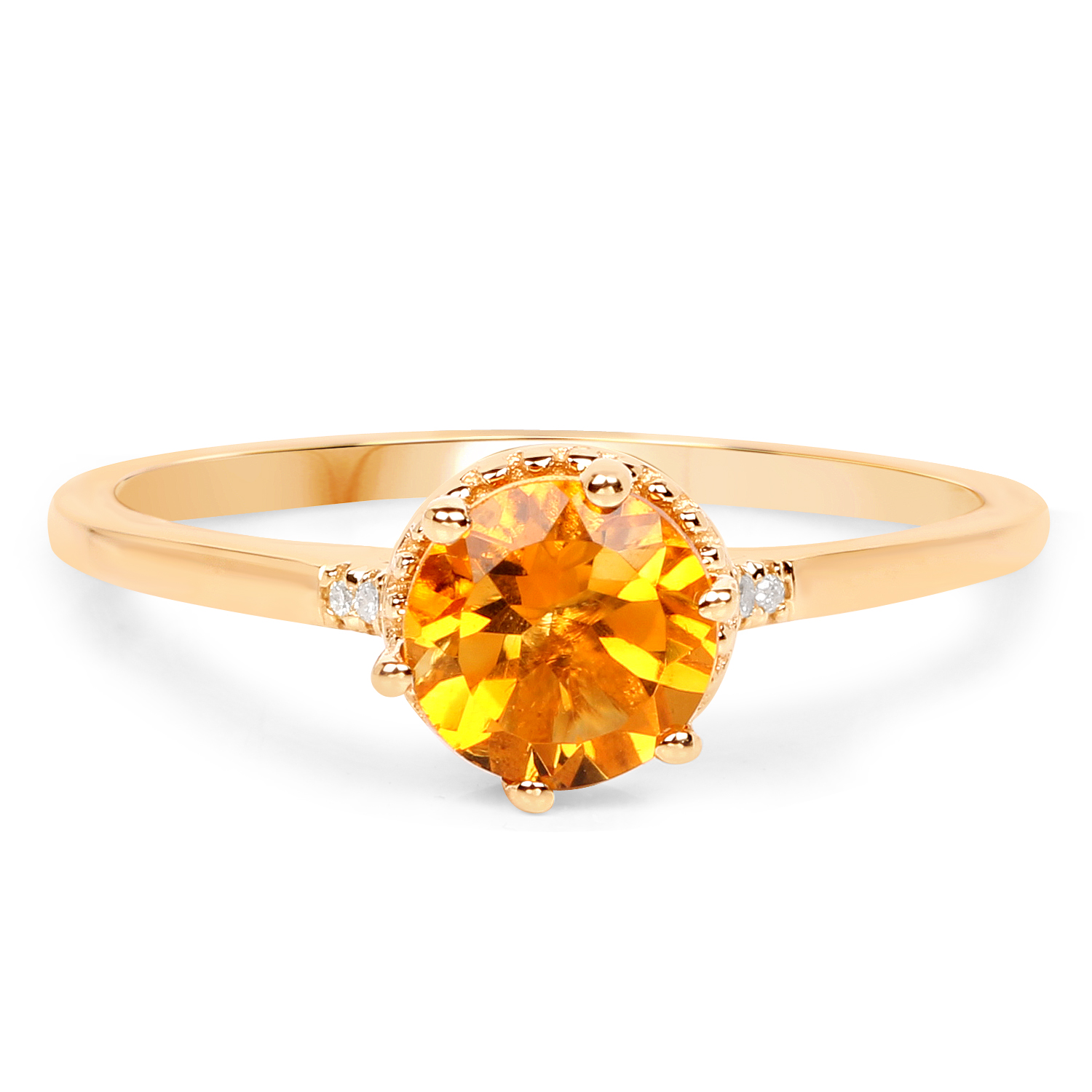 0.76 Carat Genuine Citrine and White Diamond 14K Yellow Gold Ring