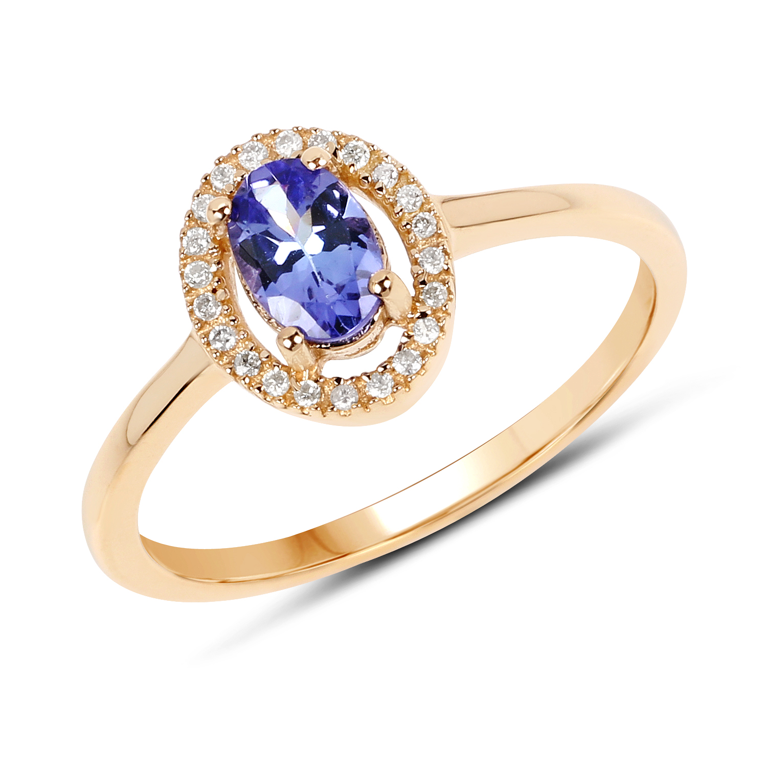 0.50 Carat Genuine Tanzanite and White Diamond 14K Yellow Gold Ring