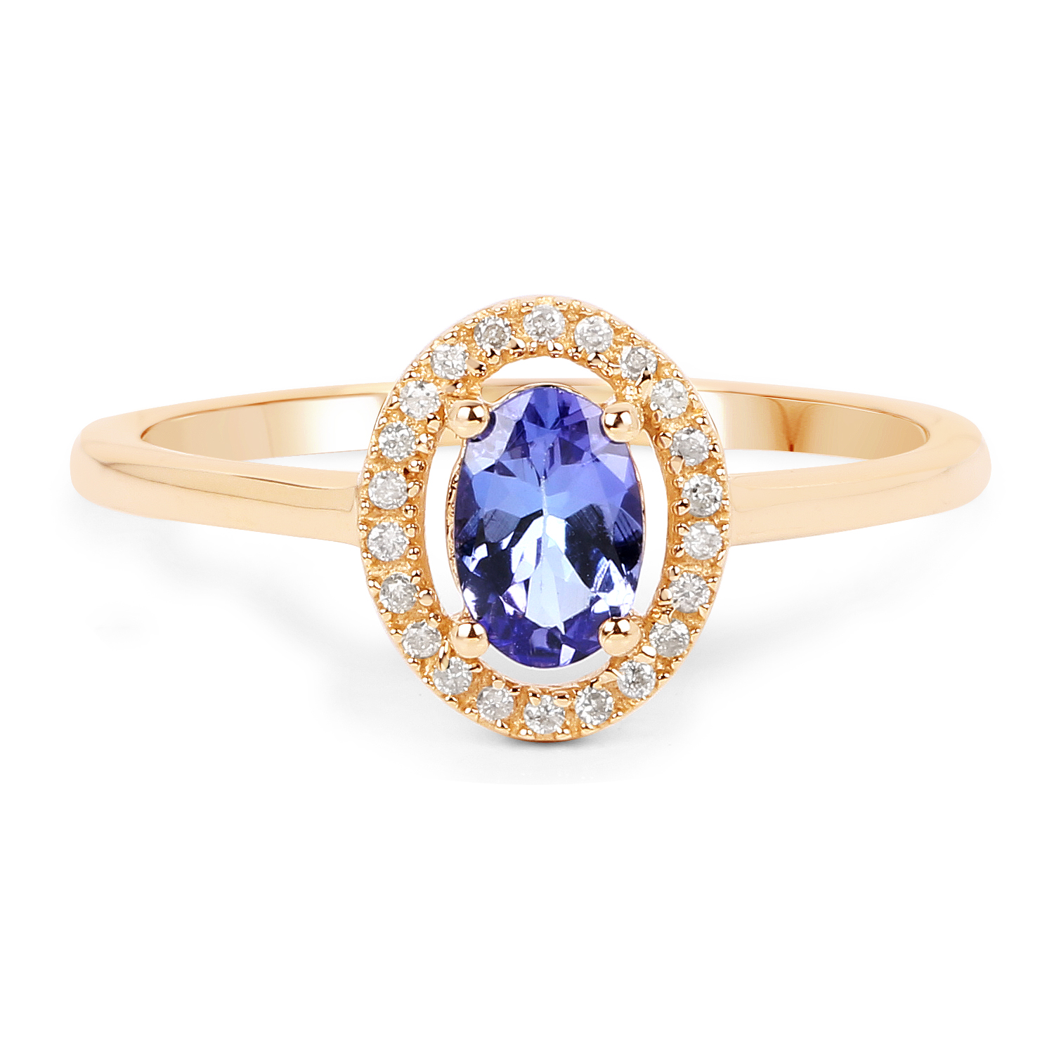 0.50 Carat Genuine Tanzanite and White Diamond 14K Yellow Gold Ring