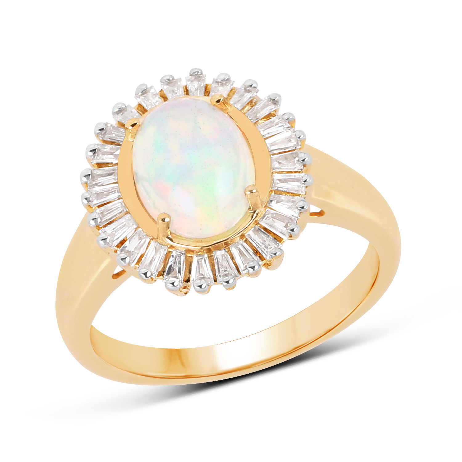 1.58 Carat Genuine Ethiopian Opal and White Diamond 14K Yellow Gold Ring