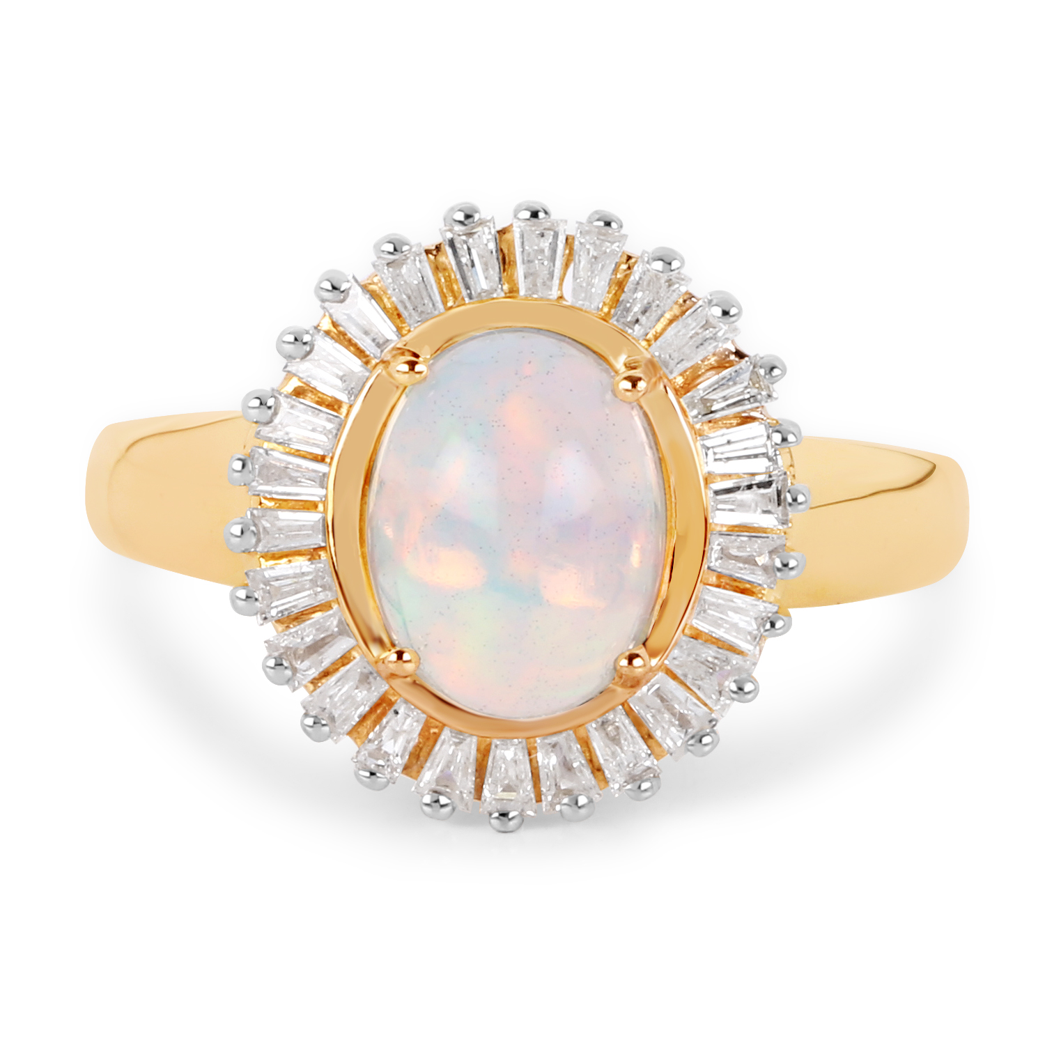 1.58 Carat Genuine Ethiopian Opal and White Diamond 14K Yellow Gold Ring