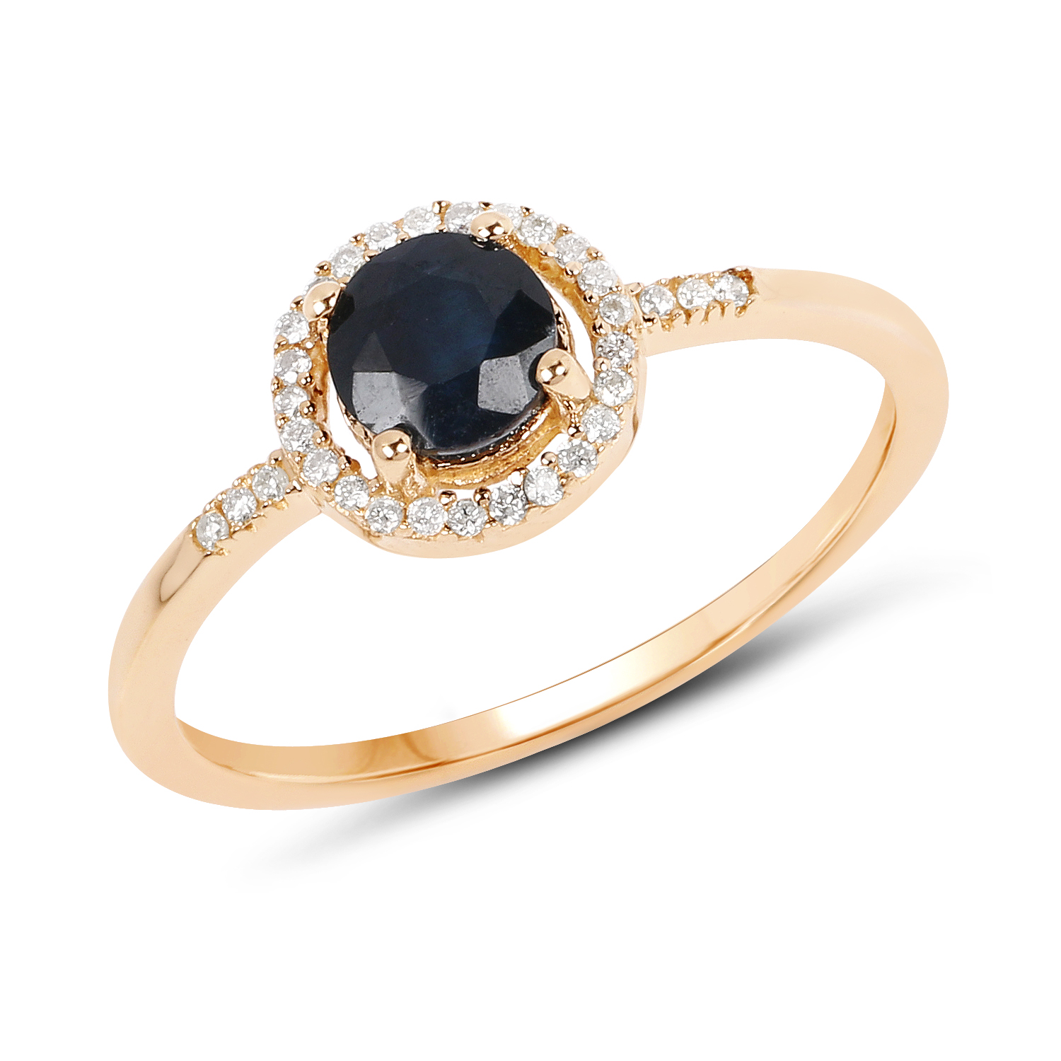 0.64 Carat Genuine Blue Sapphire and White Diamond 14K Yellow Gold Ring