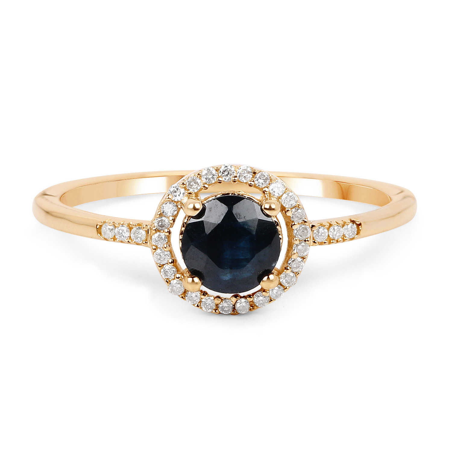 0.64 Carat Genuine Blue Sapphire and White Diamond 14K Yellow Gold Ring