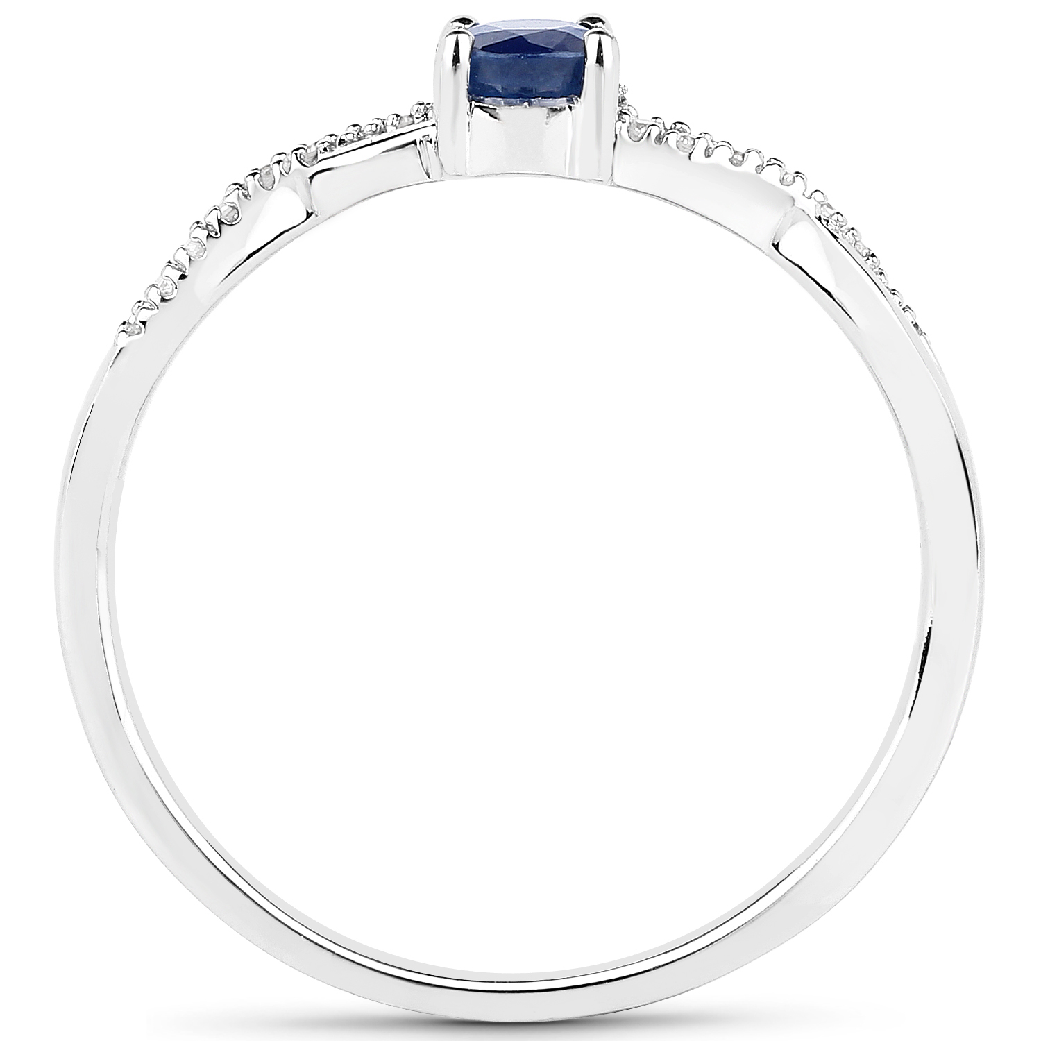 0.32 Carat Genuine Blue Sapphire and White Diamond 14K White Gold Ring
