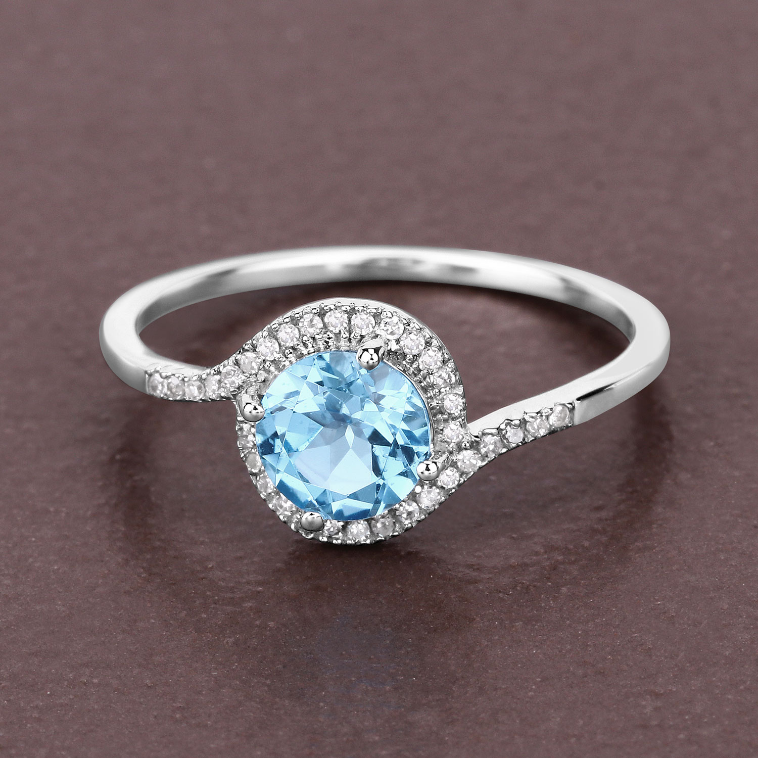 1.09 Carat Genuine Swiss Blue Topaz and White Diamond 14K White Gold Ring