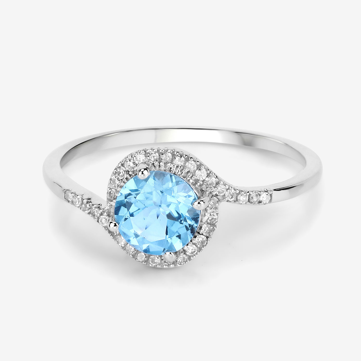 1.09 Carat Genuine Swiss Blue Topaz and White Diamond 14K White Gold Ring