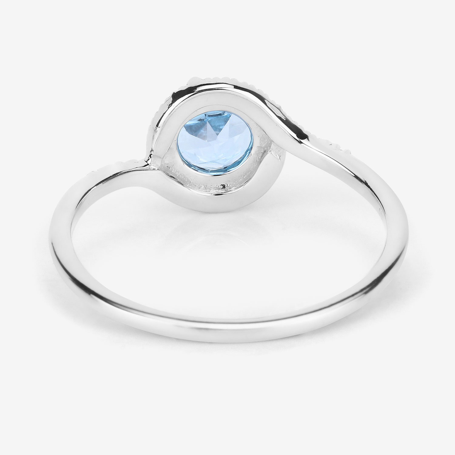 1.09 Carat Genuine Swiss Blue Topaz and White Diamond 14K White Gold Ring