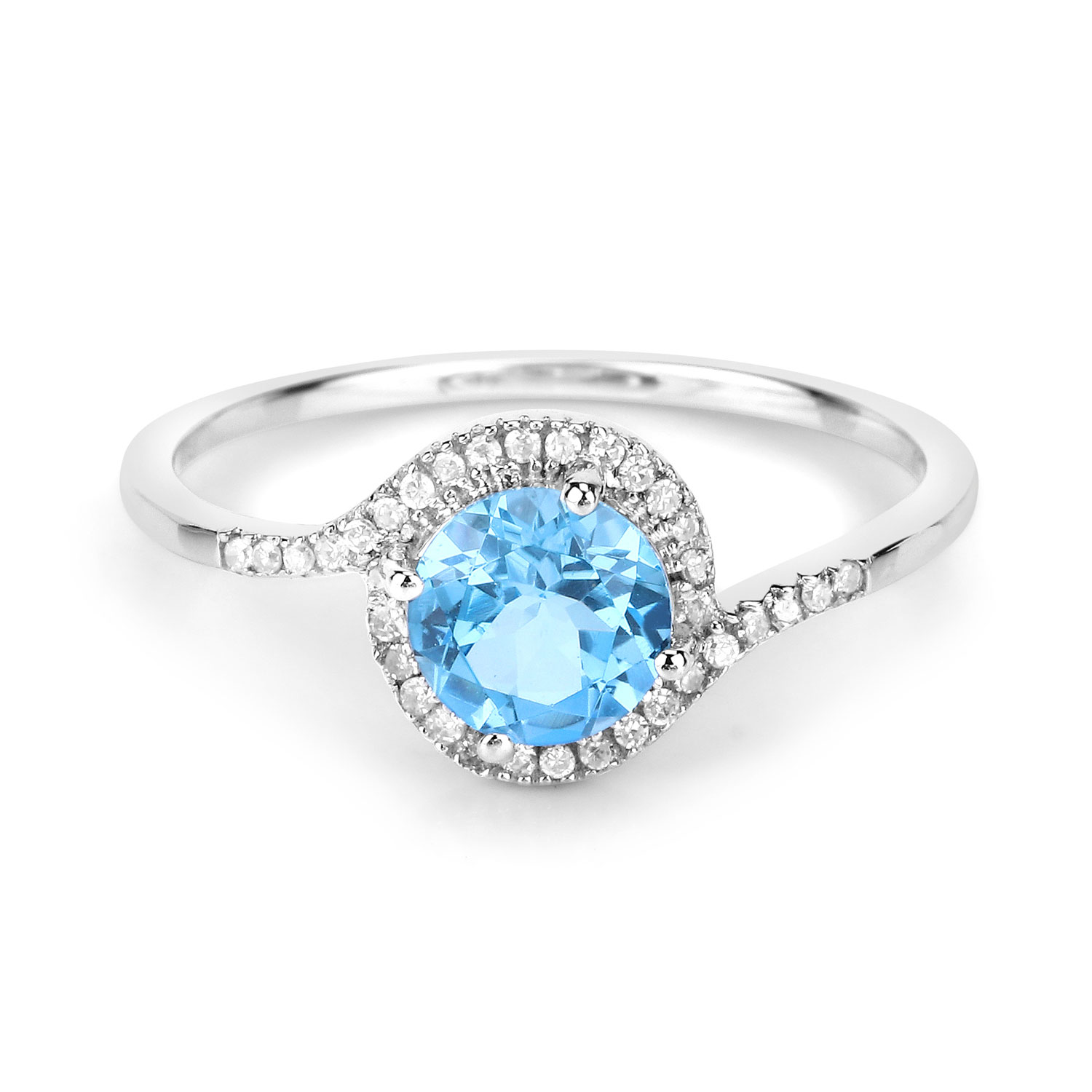 1.09 Carat Genuine Swiss Blue Topaz and White Diamond 14K White Gold Ring