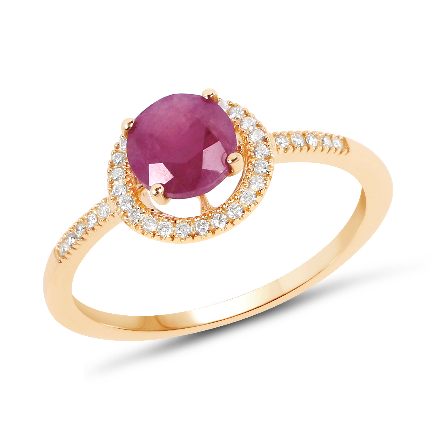 1.21 Carat Genuine Ruby and White Diamond 14K Yellow Gold Ring