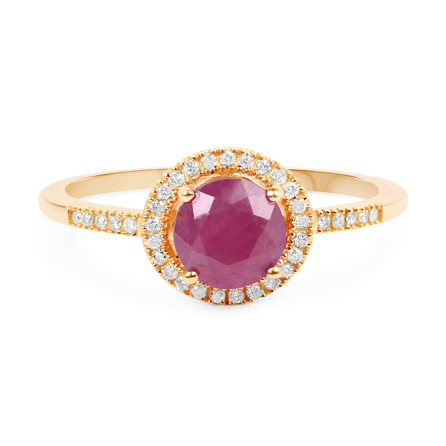 1.21 Carat Genuine Ruby and White Diamond 14K Yellow Gold Ring