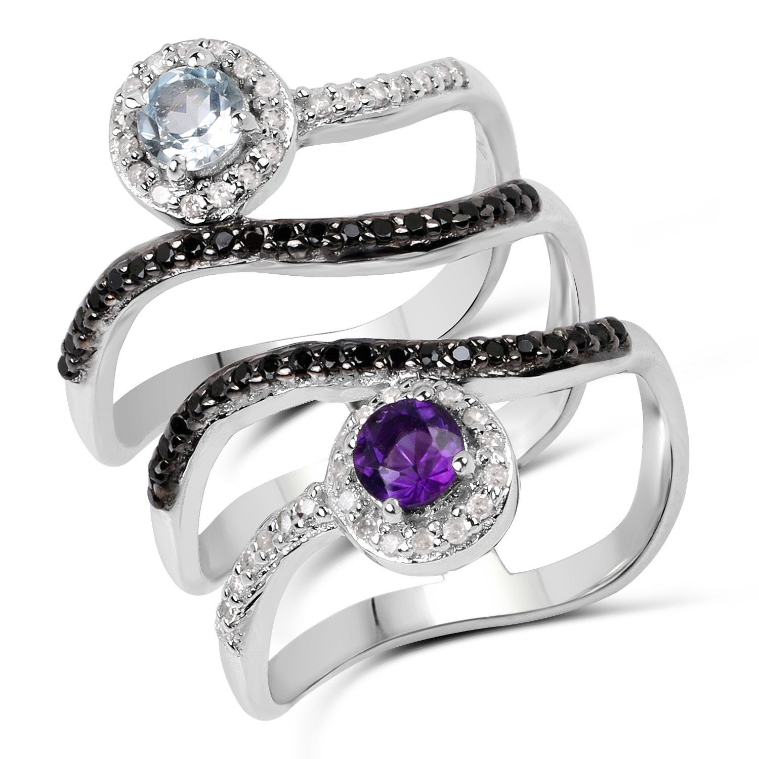 1.08 Carat Genuine Multi Stones .925 Sterling Silver Ring