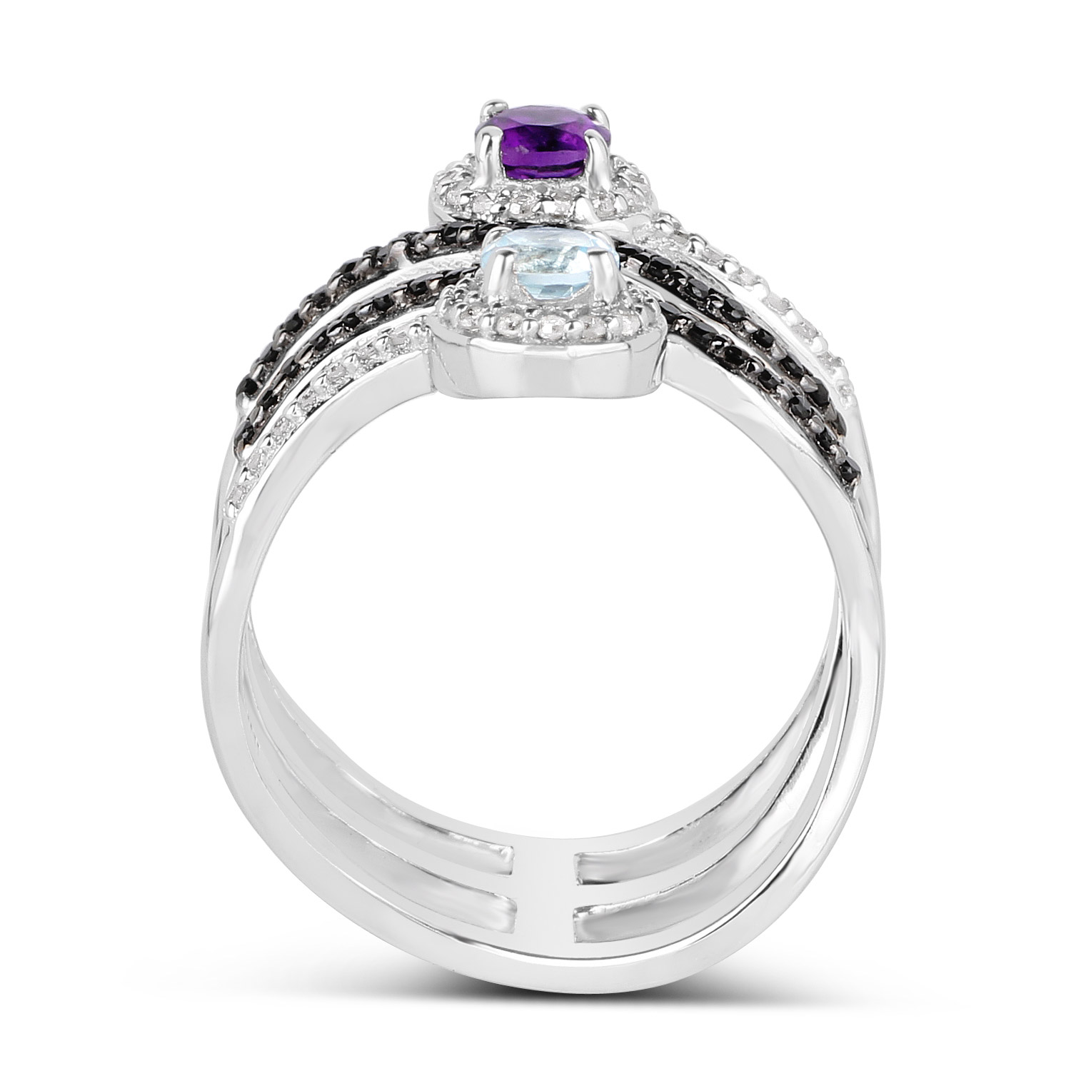 1.08 Carat Genuine Multi Stones .925 Sterling Silver Ring