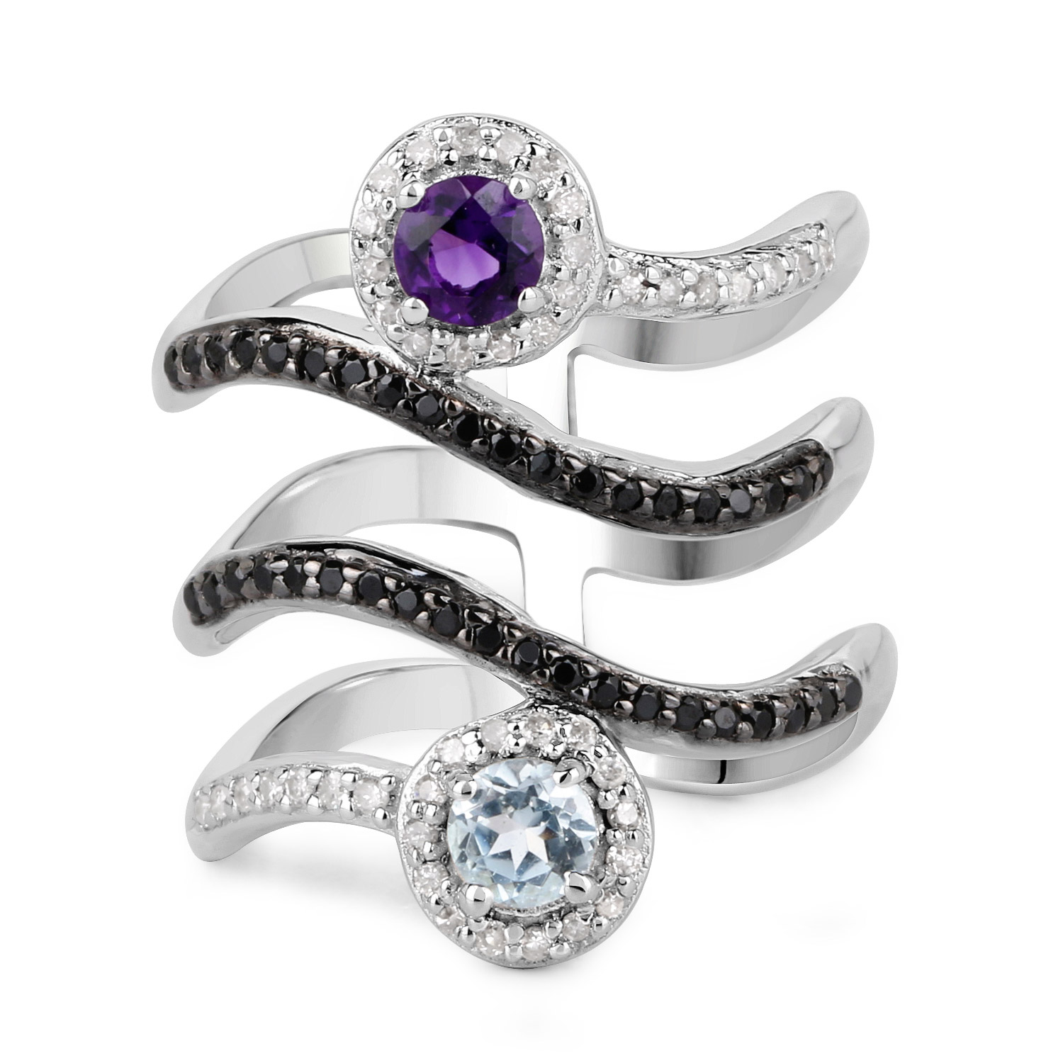 1.08 Carat Genuine Multi Stones .925 Sterling Silver Ring